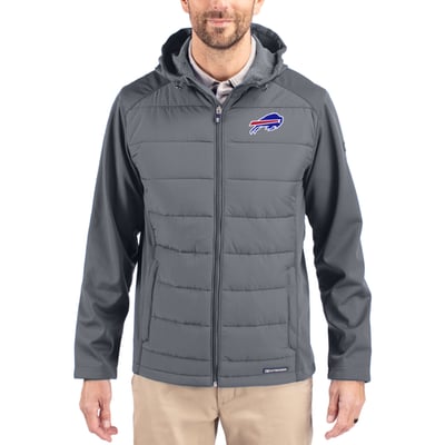 Buffalo Bills Cutter & Buck  Evoke PrimaLoft Hybrid Eco Softshell Recycled Full-Zip Hooded Jacket - Gray