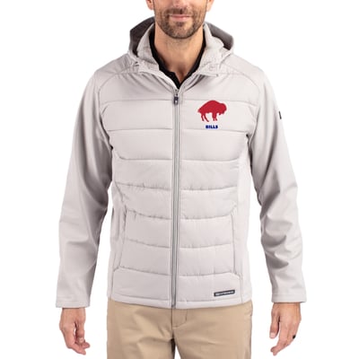 Buffalo Bills Cutter & Buck Throwback Evoke Hybrid Eco Softshell Recycled Full-Zip Hoodie Jacket - Gray