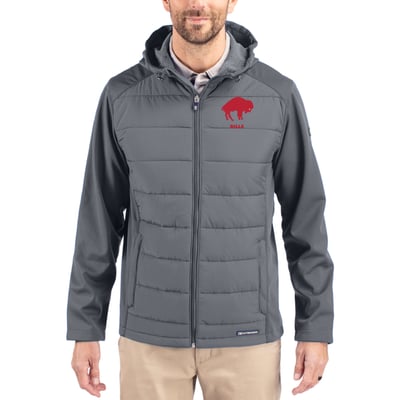 Buffalo Bills Cutter & Buck Throwback Evoke Hybrid Eco Softshell Recycled Full-Zip Hoodie Jacket - Gray