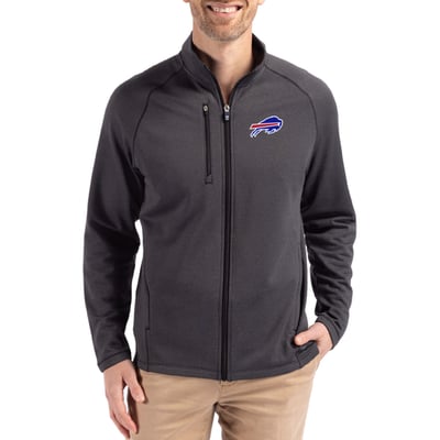 Buffalo Bills Cutter & Buck Peshastin Eco Fleece Recycled Raglan Tri-Blend Full-Zip Jacket -  Heather Black