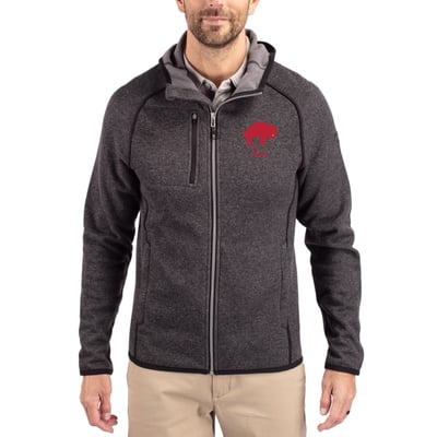  Buffalo Bills Cutter & Buck Throwback Mainsail Sweater-Knit Full-Zip Hoodie - Heather Charcoal