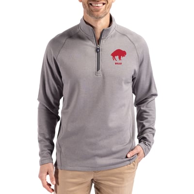 Buffalo Bills Cutter & Buck Peshastin Eco Fleece Tri-Blend Raglan Recycled Quarter-Zip Jacket -  Heather Gray