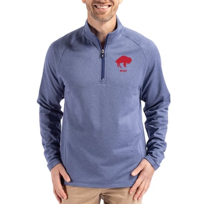 Buffalo Bills Cutter & Buck Peshastin Eco Fleece Tri-Blend Raglan Recycled Quarter-Zip Jacket -  Heather Royal