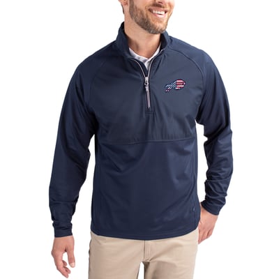 Buffalo Bills Cutter & Buck Adapt Eco Knit Hybrid Recycled Quarter-Zip Pullover Top - Navy