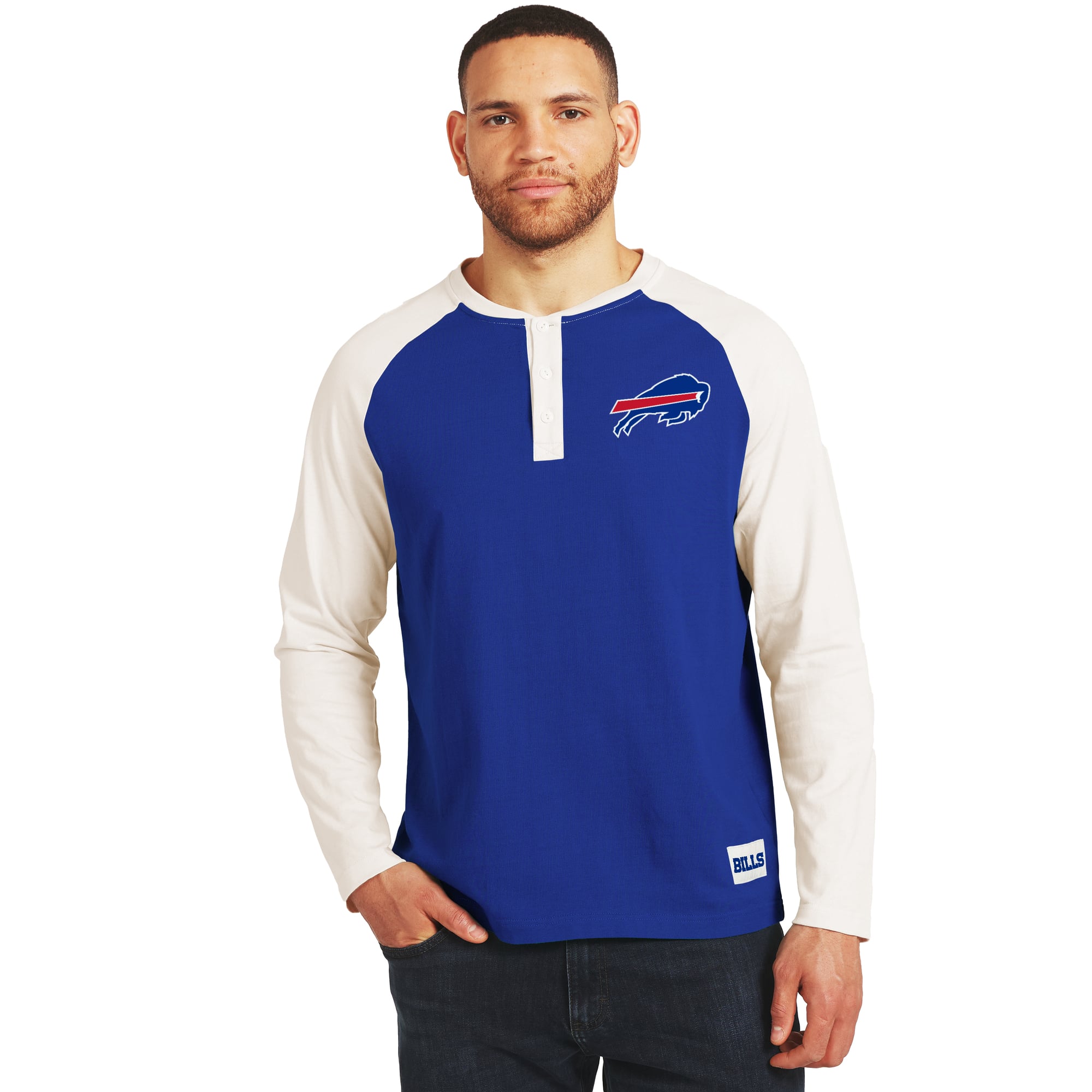 T-shirt à manches longues Henley Buffalo Bills, collection Darius Rucker pour homme par Fanatics, bleu royal/crème