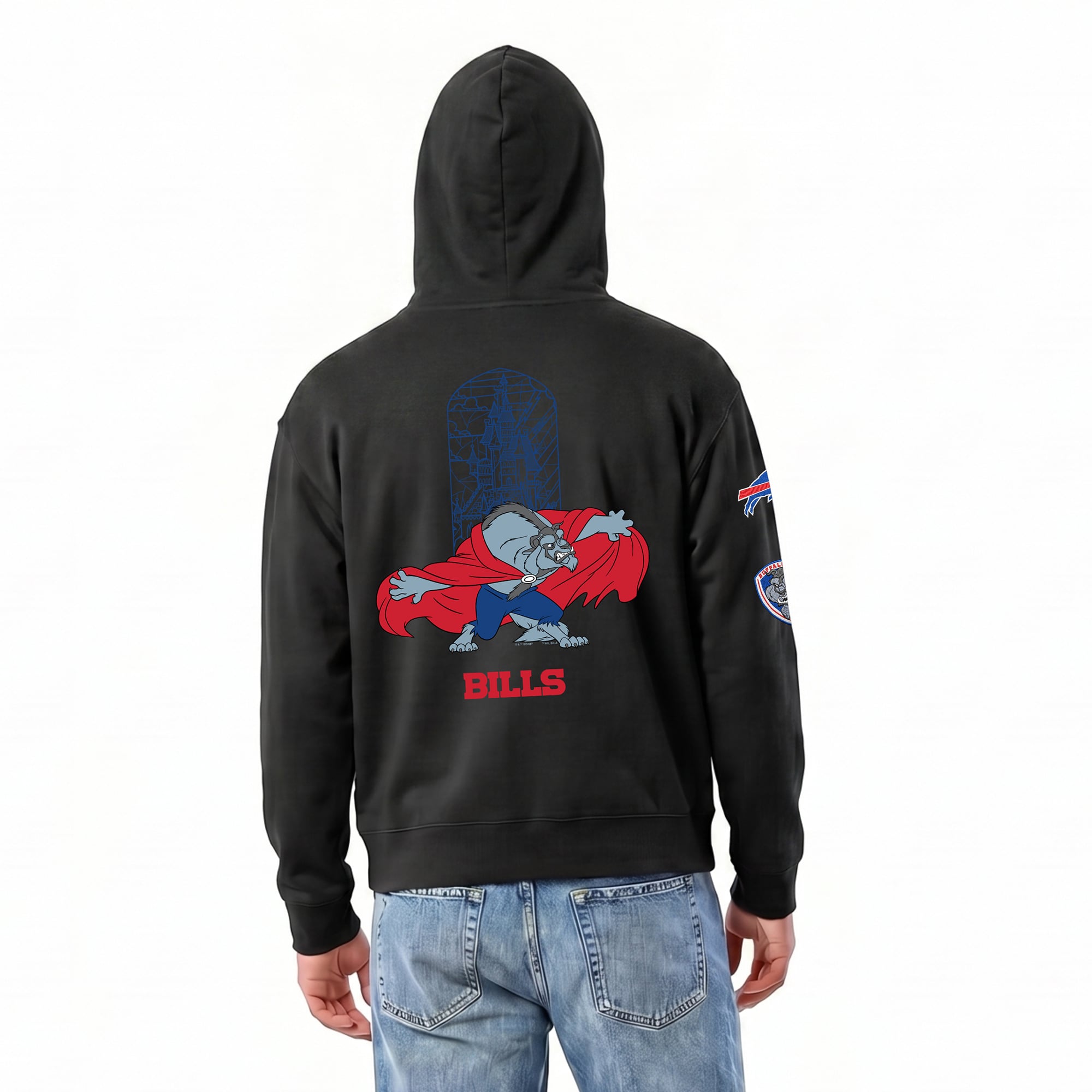 Sweat à capuche zippé Disney x Champion noir Buffalo Bills Beast All-Star pour homme
