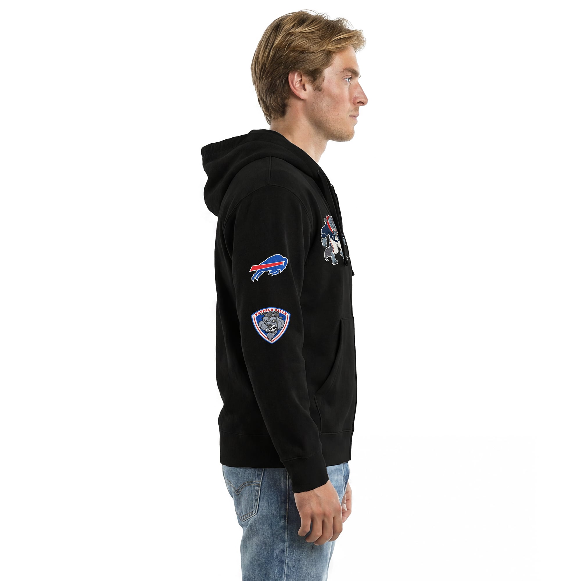 Sweat à capuche zippé Disney x Champion noir Buffalo Bills Beast All-Star pour homme