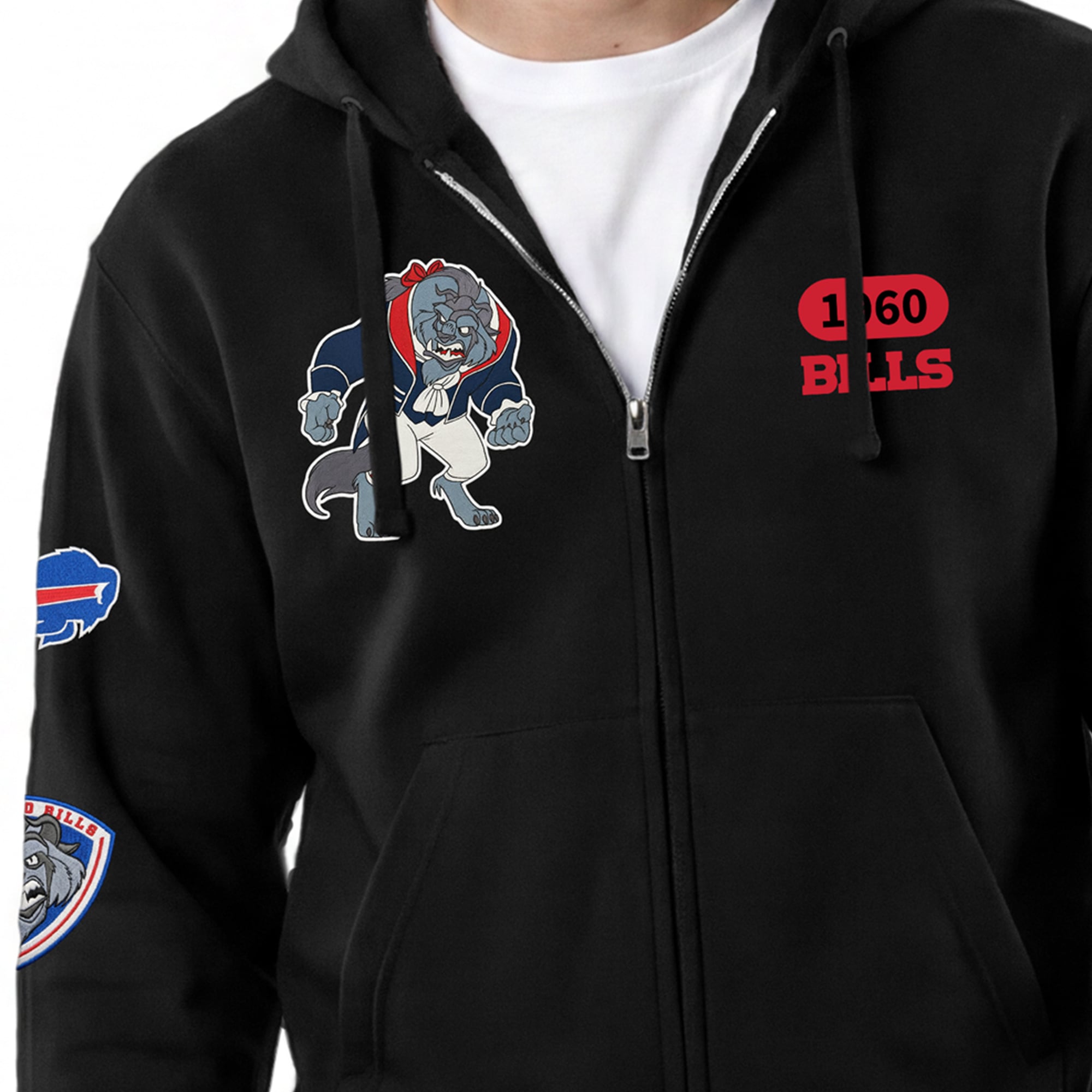 Sweat à capuche zippé Disney x Champion noir Buffalo Bills Beast All-Star pour homme