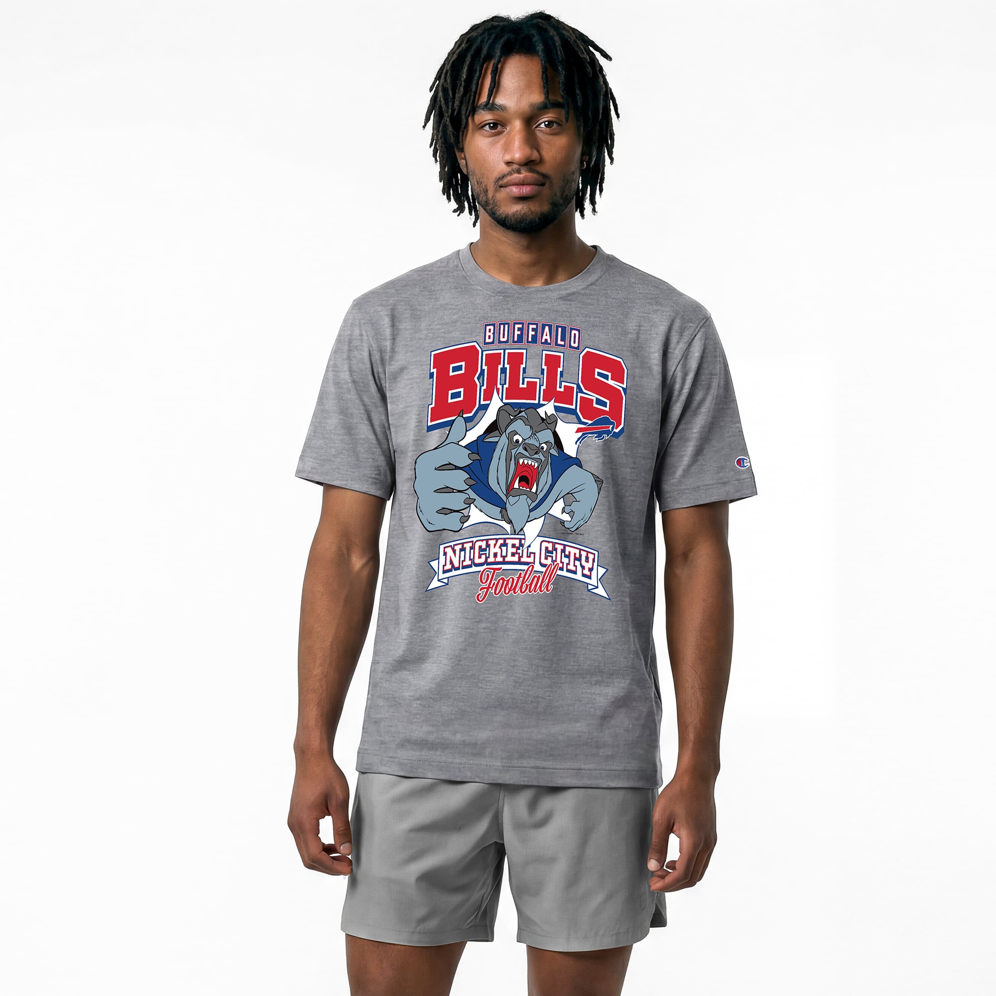 Men's Disney x Champion Gray Buffalo Bills Beast All-Star T-Shirt