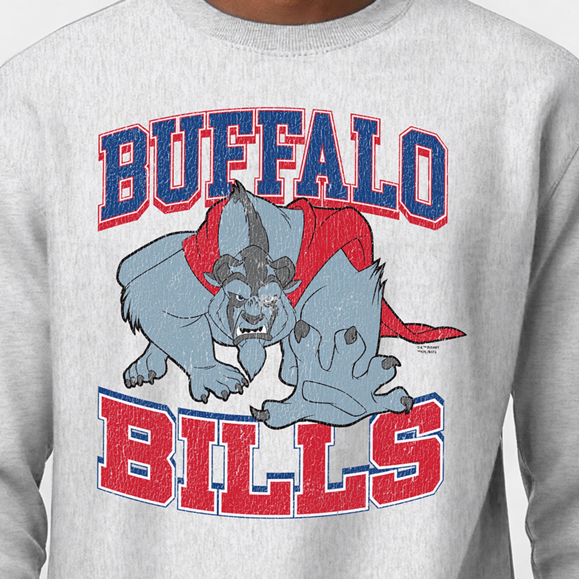 Men's Disney x Champion Heather Gray Buffalo Bills Beast Reverse Weave Sweatshirt