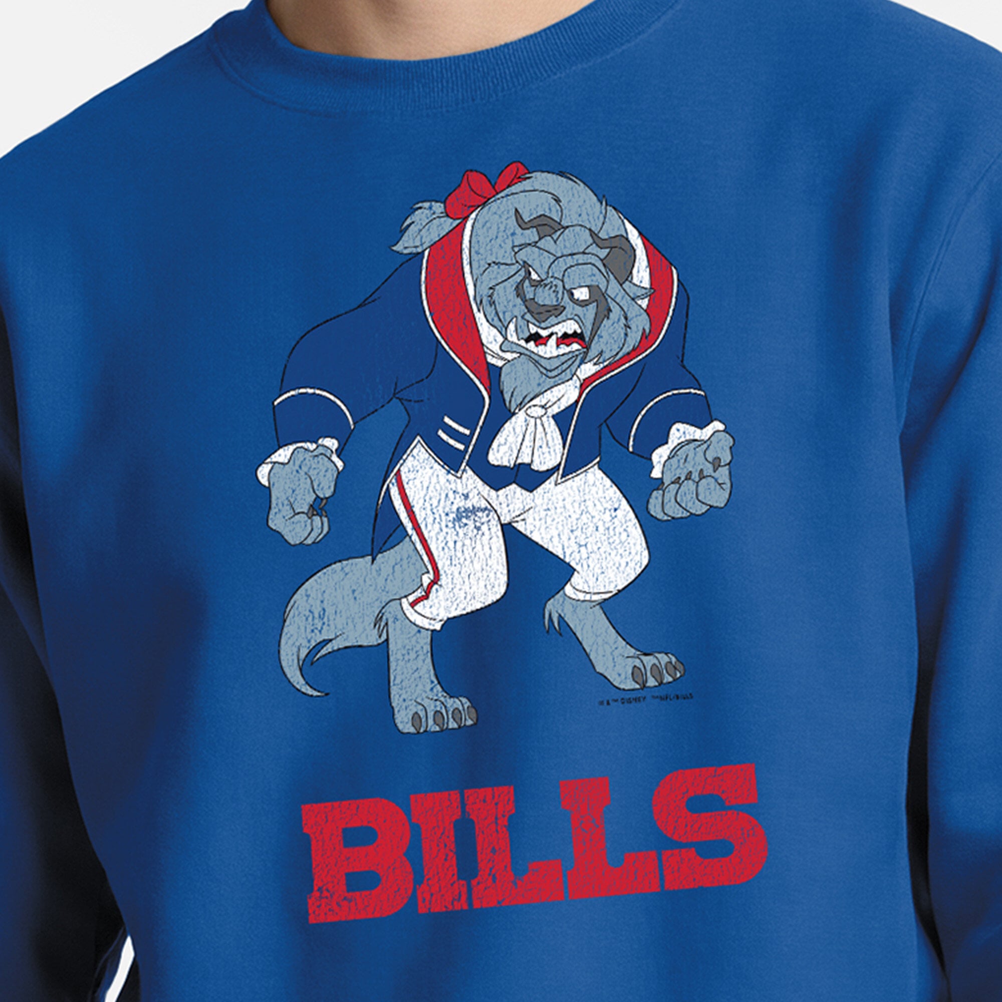 Men's Disney x Champion Royal Buffalo Bills Beast Powerblend Sweatshirt