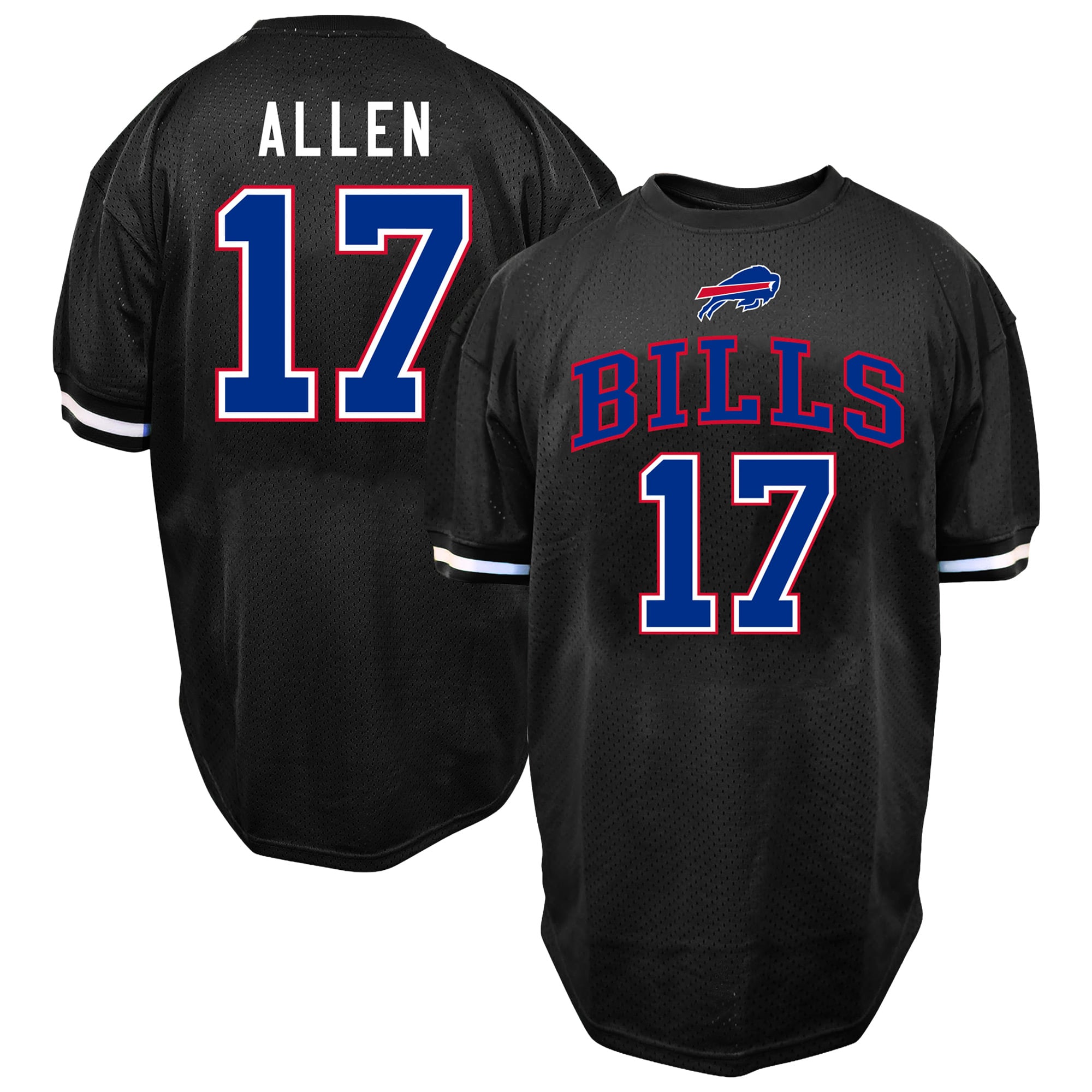 T-shirt homme Fanatics Josh Allen noir Buffalo Bills grandes tailles en maille avec nom et numéro