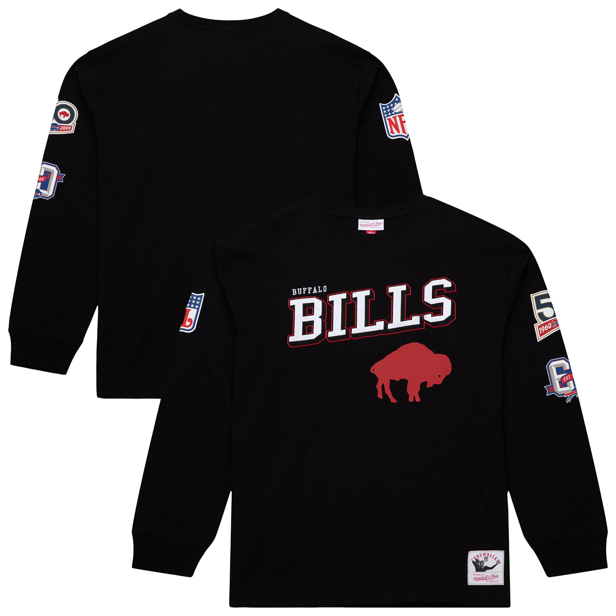 Men's Mitchell & Ness Black Buffalo Bills Training Camp Vintage Logos Long Sleeve T-Shirt