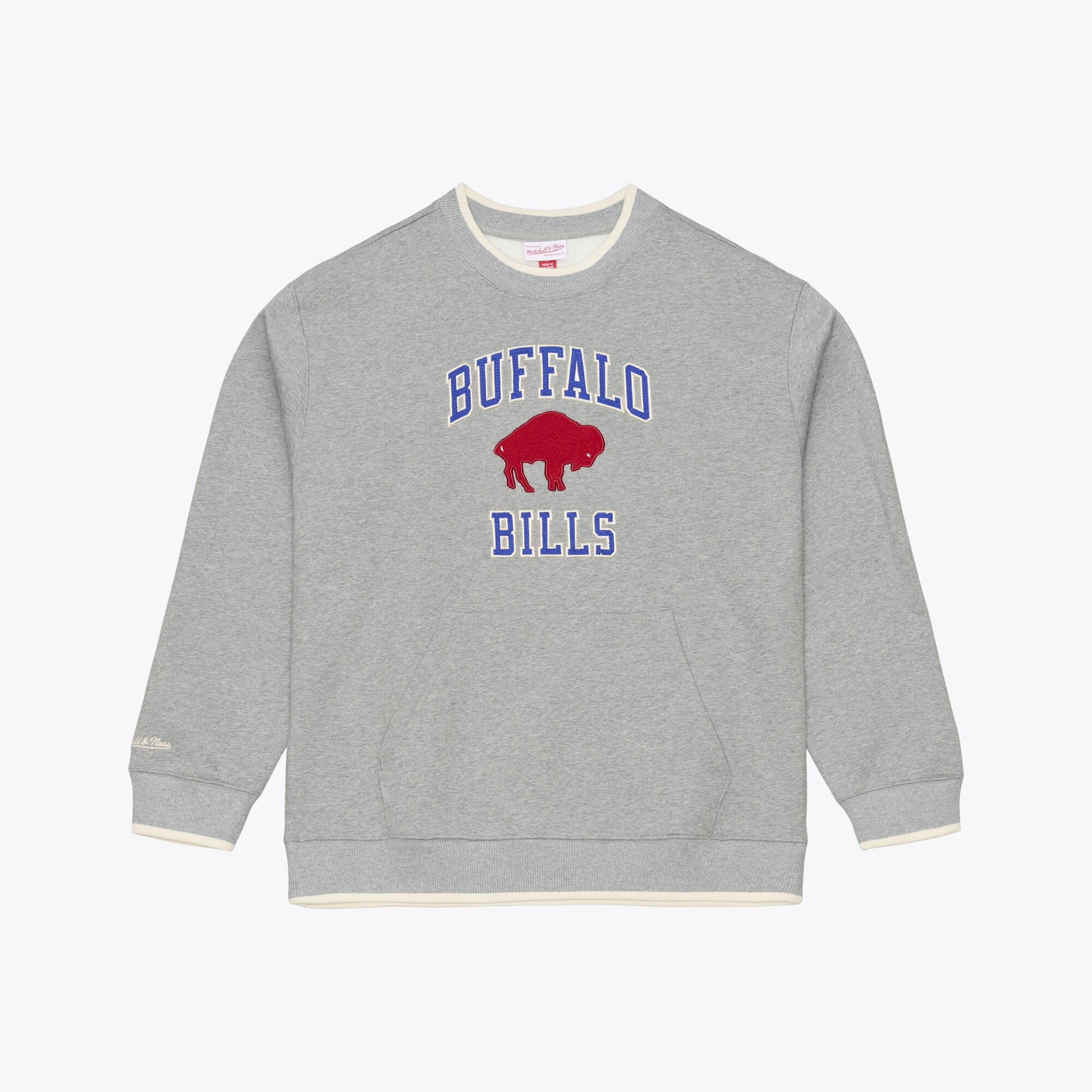 Sweat-shirt Mitchell & Ness Premium Essentials gris chiné pour homme, modèle Buffalo Bills.