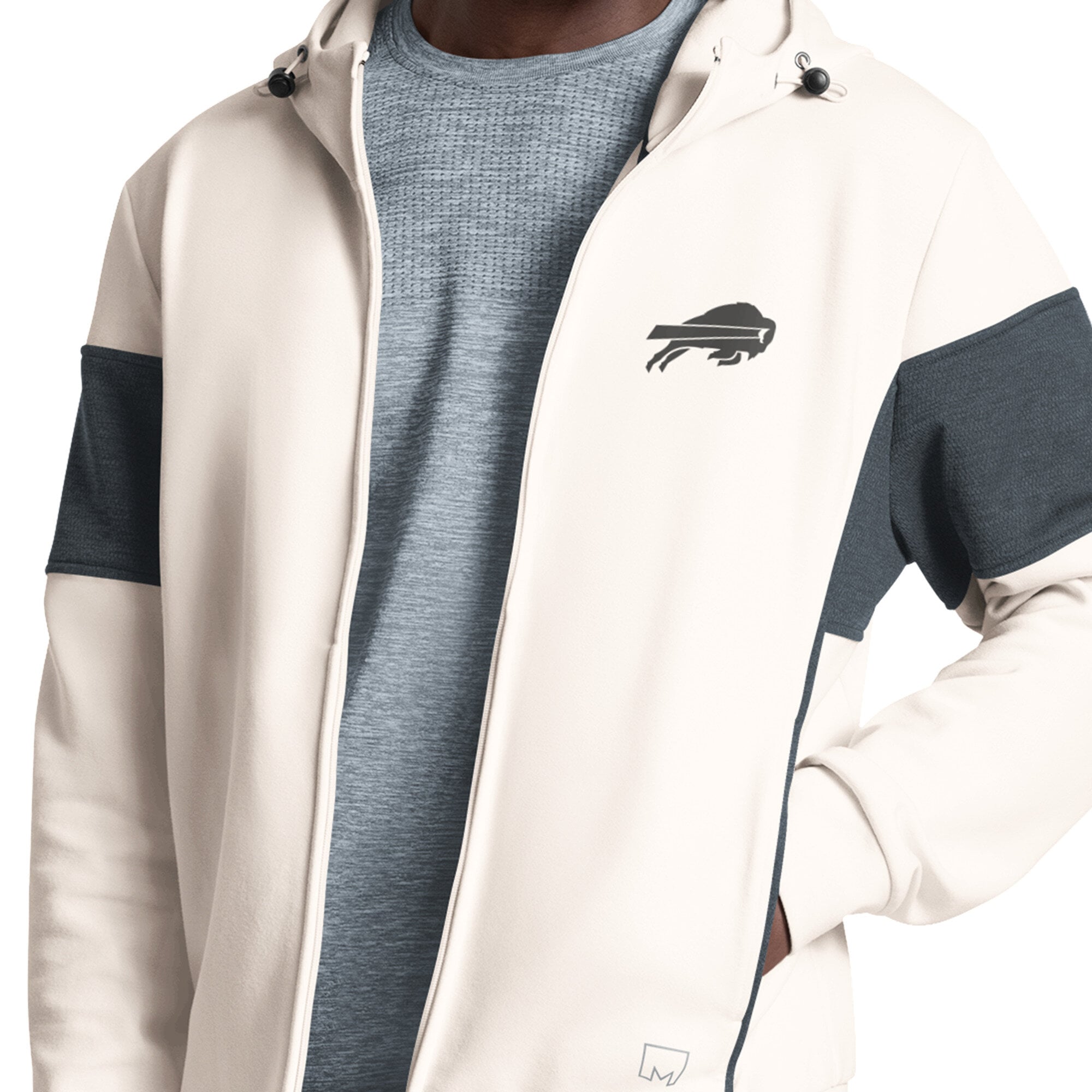 Men's MSX by Michael Strahan Cream Buffalo Bills Competition Full-Zip Tri-Blend Hoodie
