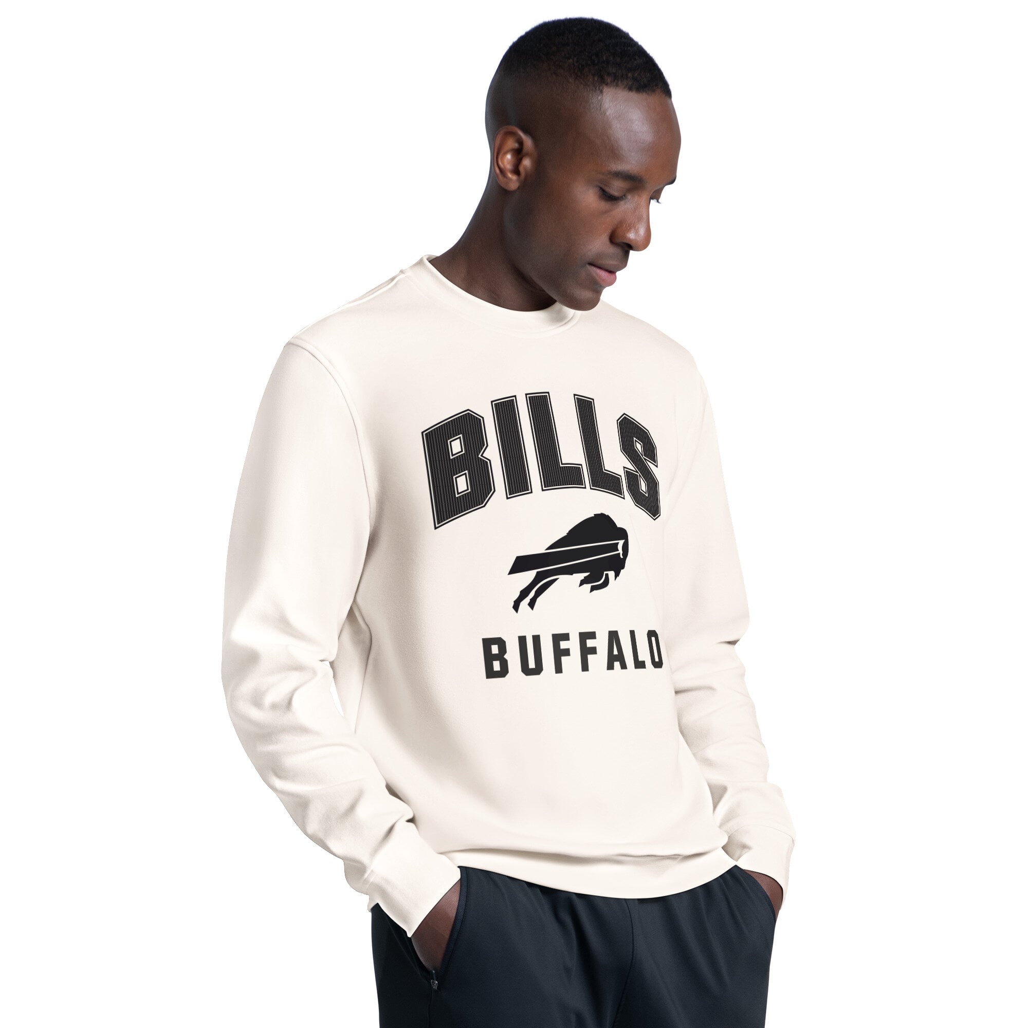 Men's MSX by Michael Strahan Cream Buffalo Bills Finish Line Tri-Blend Sweatshirt