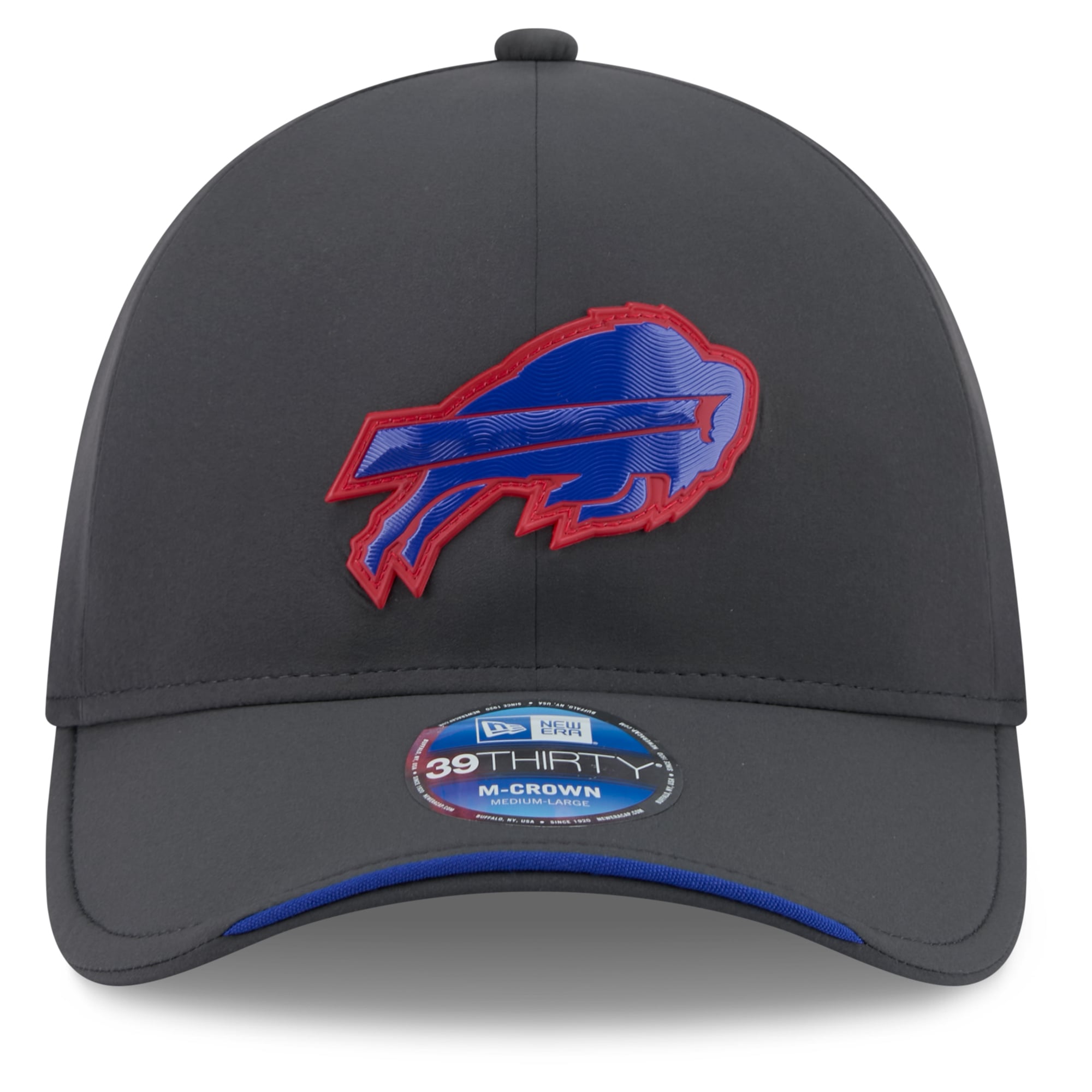 Casquette extensible New Era Buffalo Bills 2026 Sideline pour homme, couleur anthracite, modèle 39THIRTY M-Crown, idéale les temps froids.