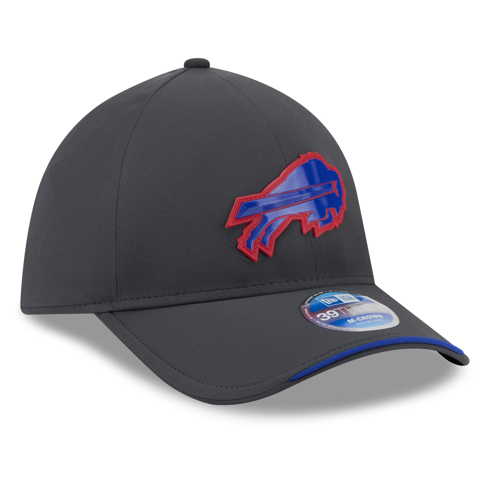Casquette extensible New Era Buffalo Bills 2026 Sideline pour homme, couleur anthracite, modèle 39THIRTY M-Crown, idéale les temps froids.