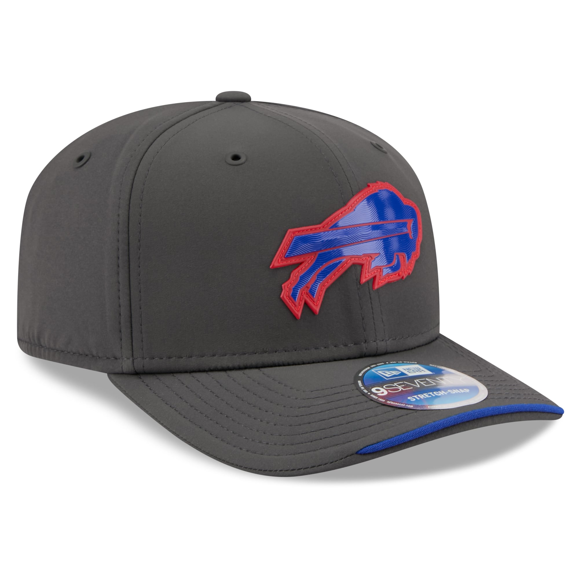 Casquette ajustable New Era Buffalo Bills 2026 Sideline pour homme, couleur anthracite, modèle 9SEVENTY, idéale pour les temps froids.