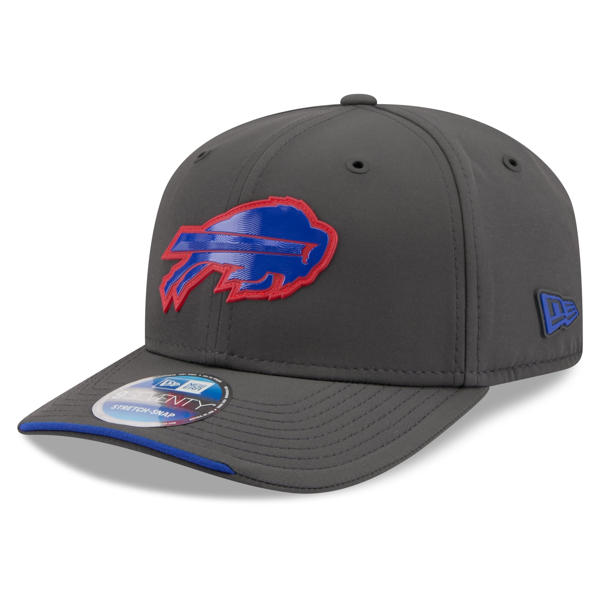 Casquette ajustable New Era Buffalo Bills 2026 Sideline pour homme, couleur anthracite, modèle 9SEVENTY, idéale pour les temps froids.