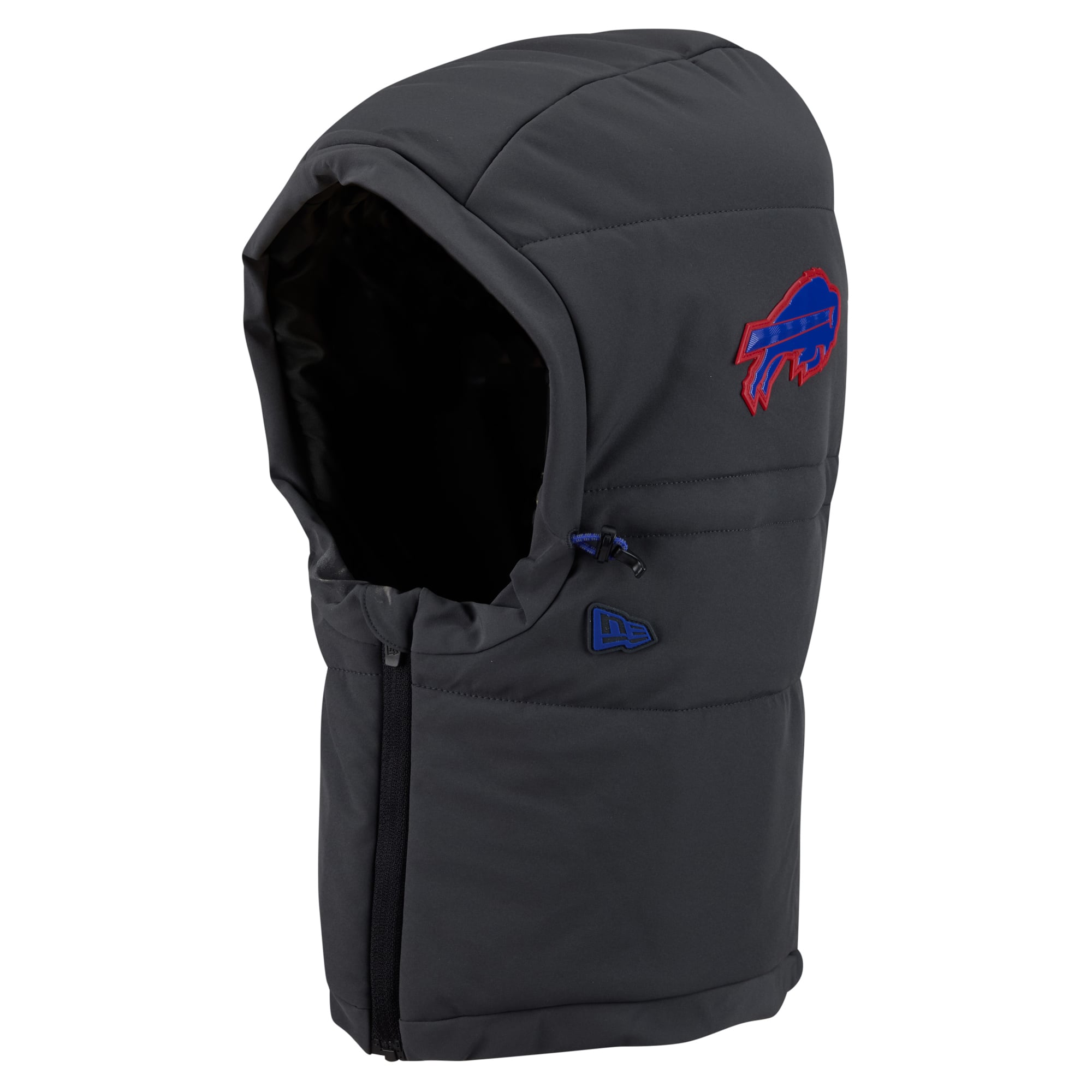 Sweat à capuche matelassé ajustable New Era pour homme, coloris anthracite, Buffalo Bills 2026 Sideline, idéal par temps froid.