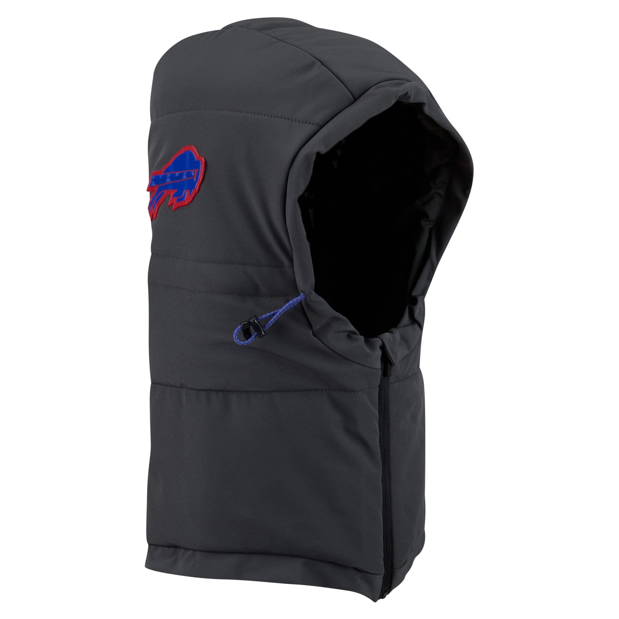 Sweat à capuche matelassé ajustable New Era pour homme, coloris anthracite, Buffalo Bills 2026 Sideline, idéal par temps froid.