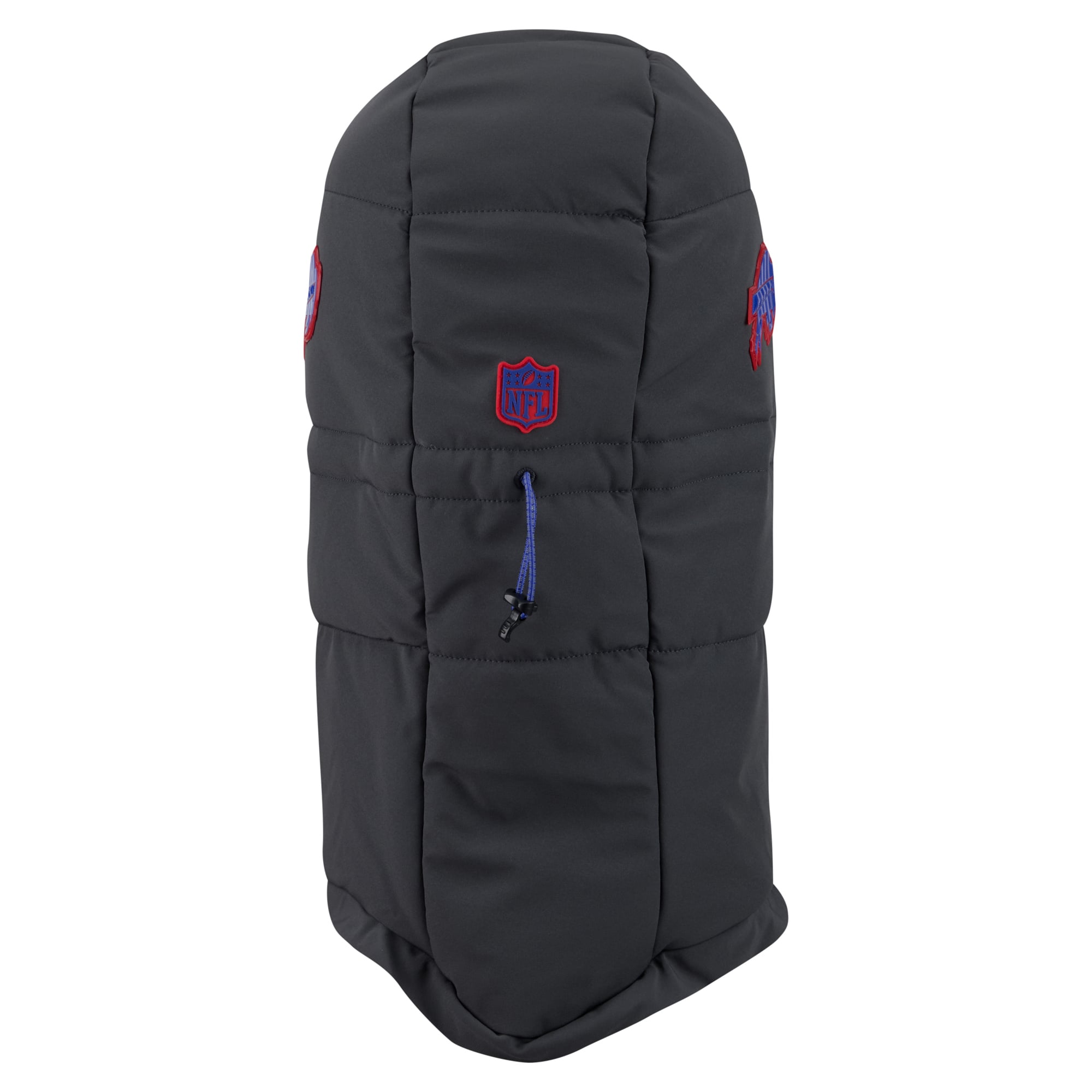 Sweat à capuche matelassé ajustable New Era pour homme, coloris anthracite, Buffalo Bills 2026 Sideline, idéal par temps froid.