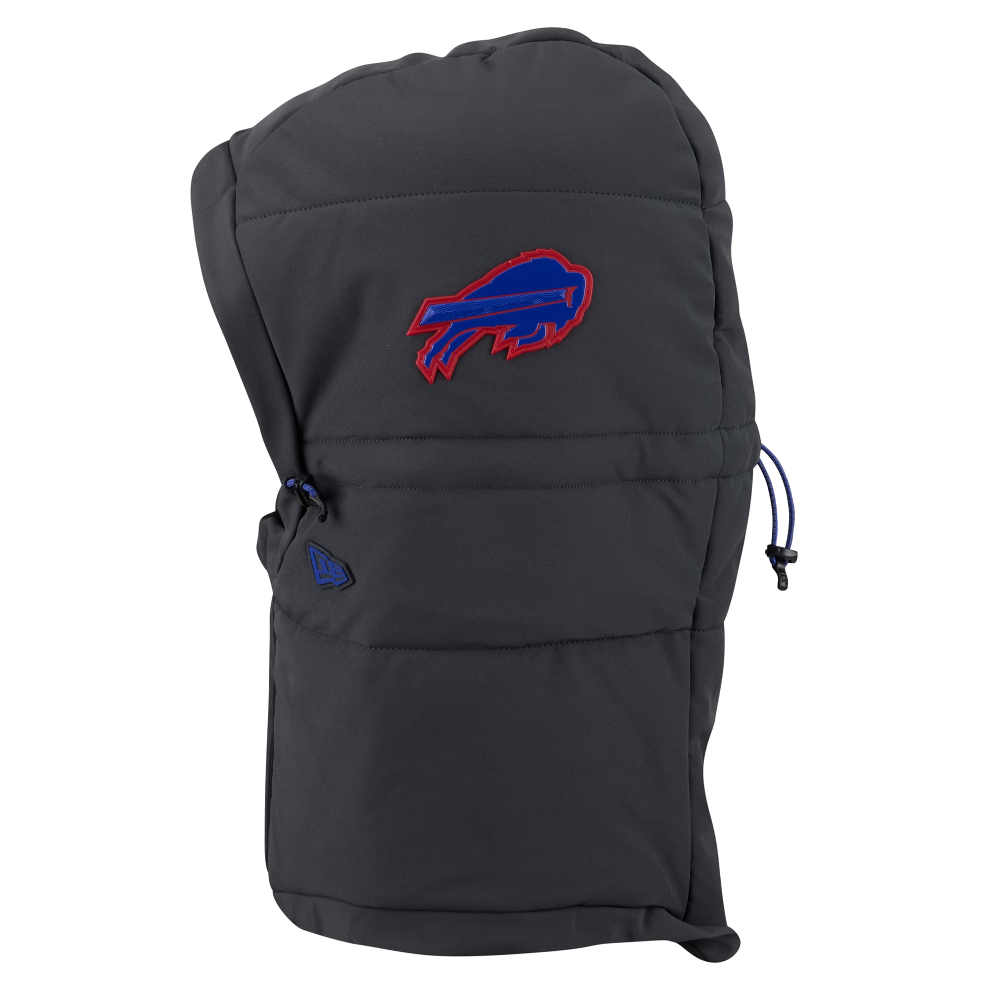 Sweat à capuche matelassé ajustable New Era pour homme, coloris anthracite, Buffalo Bills 2026 Sideline, idéal par temps froid.