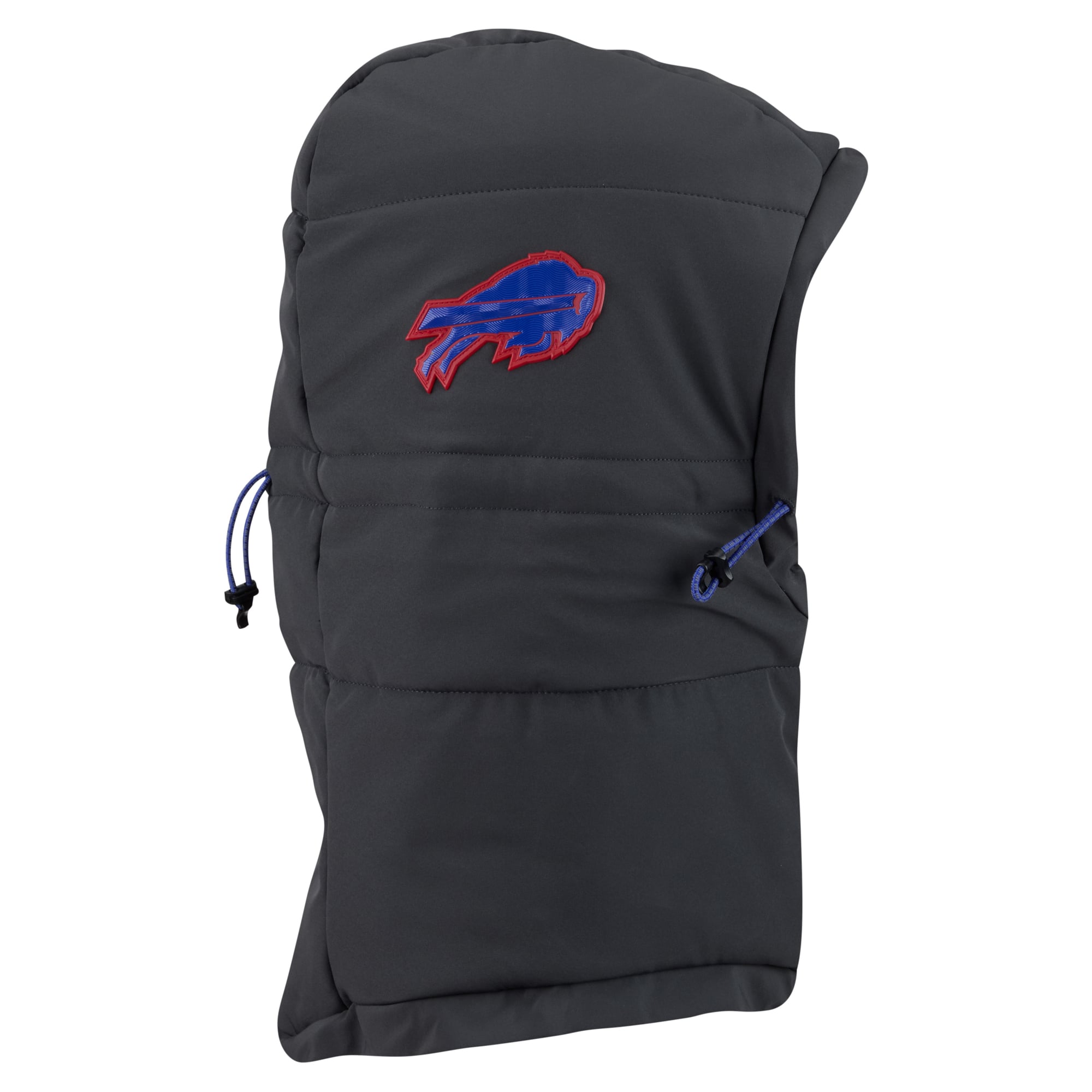 Sweat à capuche matelassé ajustable New Era pour homme, coloris anthracite, Buffalo Bills 2026 Sideline, idéal par temps froid.
