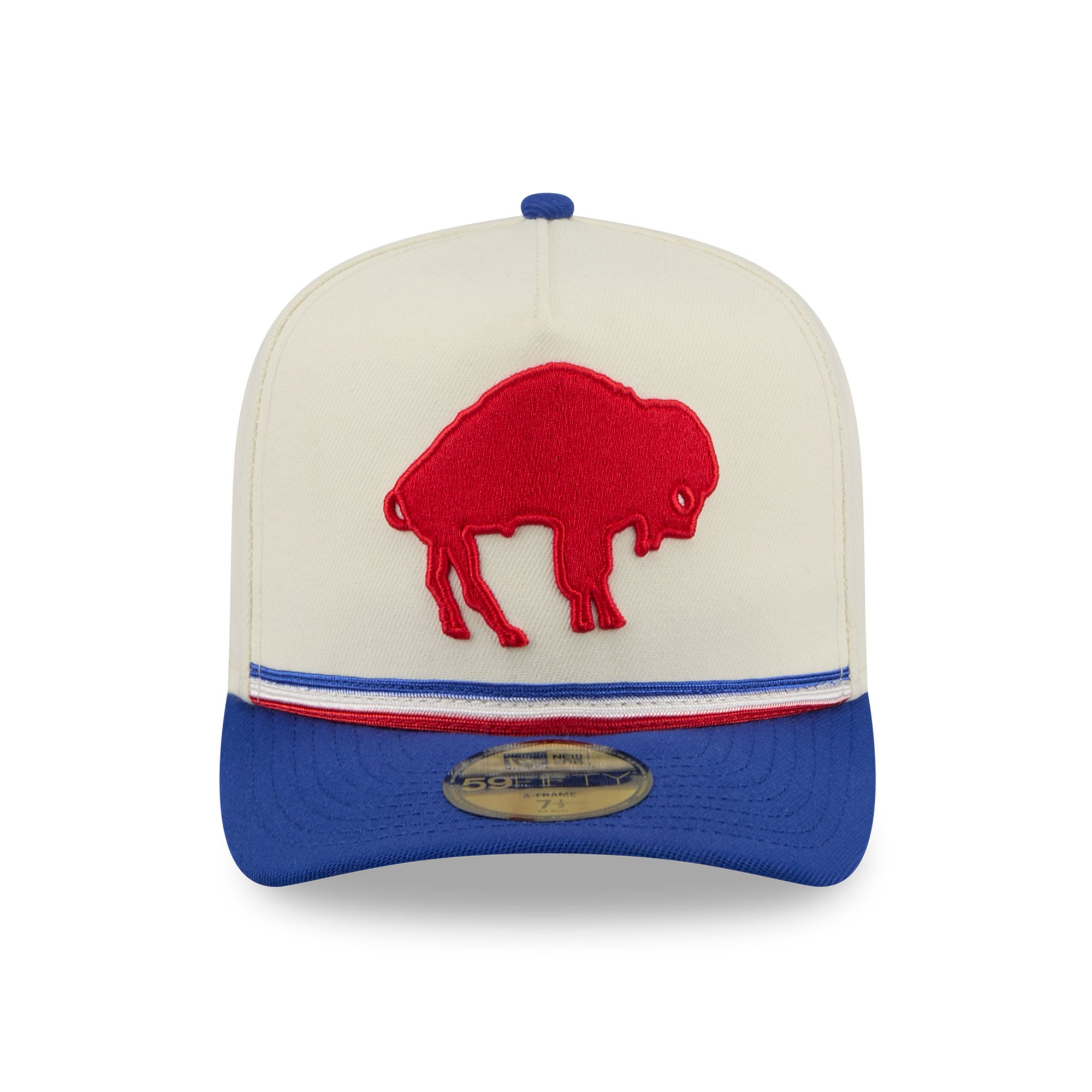 Casquette ajustée New Era 59FIFTY pour homme, coloris crème/bleu royal, Buffalo Bills, style rétro.