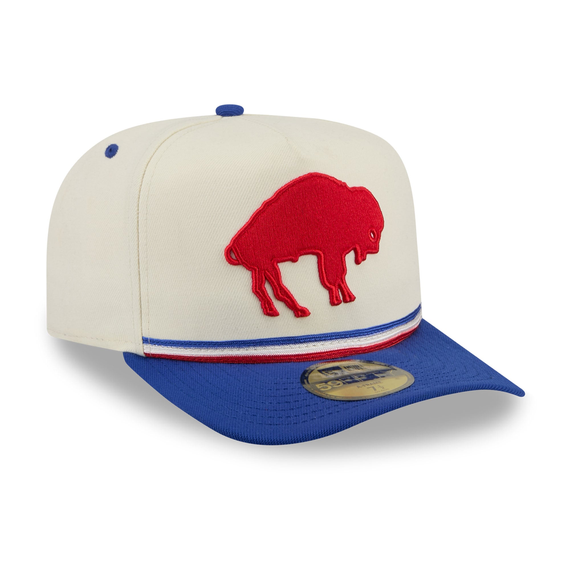 Casquette ajustée New Era 59FIFTY pour homme, coloris crème/bleu royal, Buffalo Bills, style rétro.