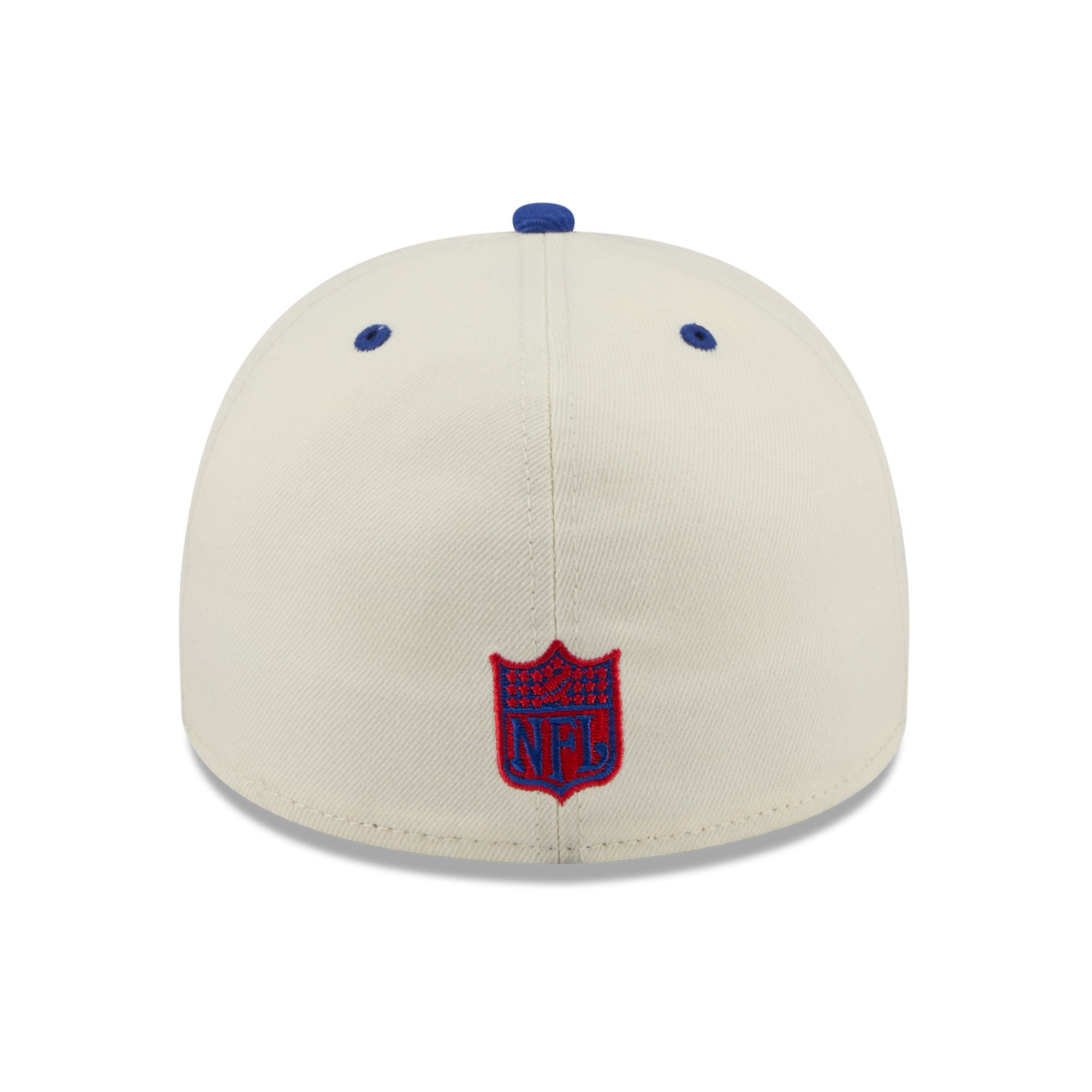 Casquette ajustée New Era 59FIFTY pour homme, coloris crème/bleu royal, Buffalo Bills, style rétro.