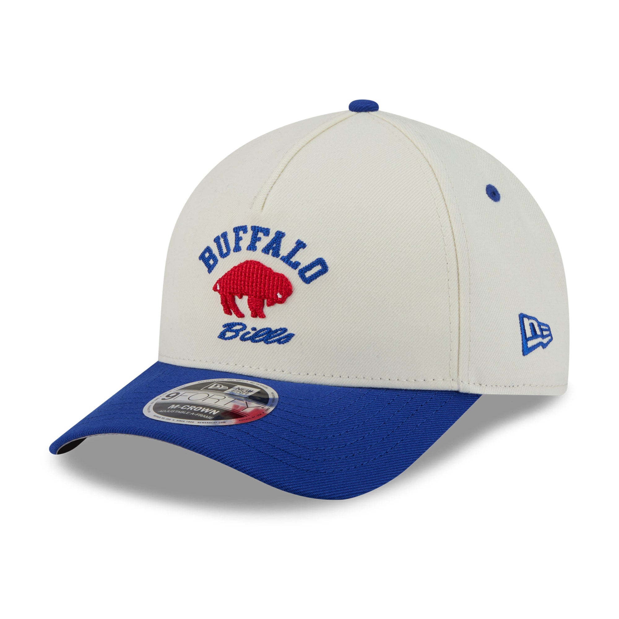 Casquette New Era pour homme, crème/bleu roi, Buffalo Bills Throwback Arch 9FORTY, modèle A-Frame M-Crown, ajustable