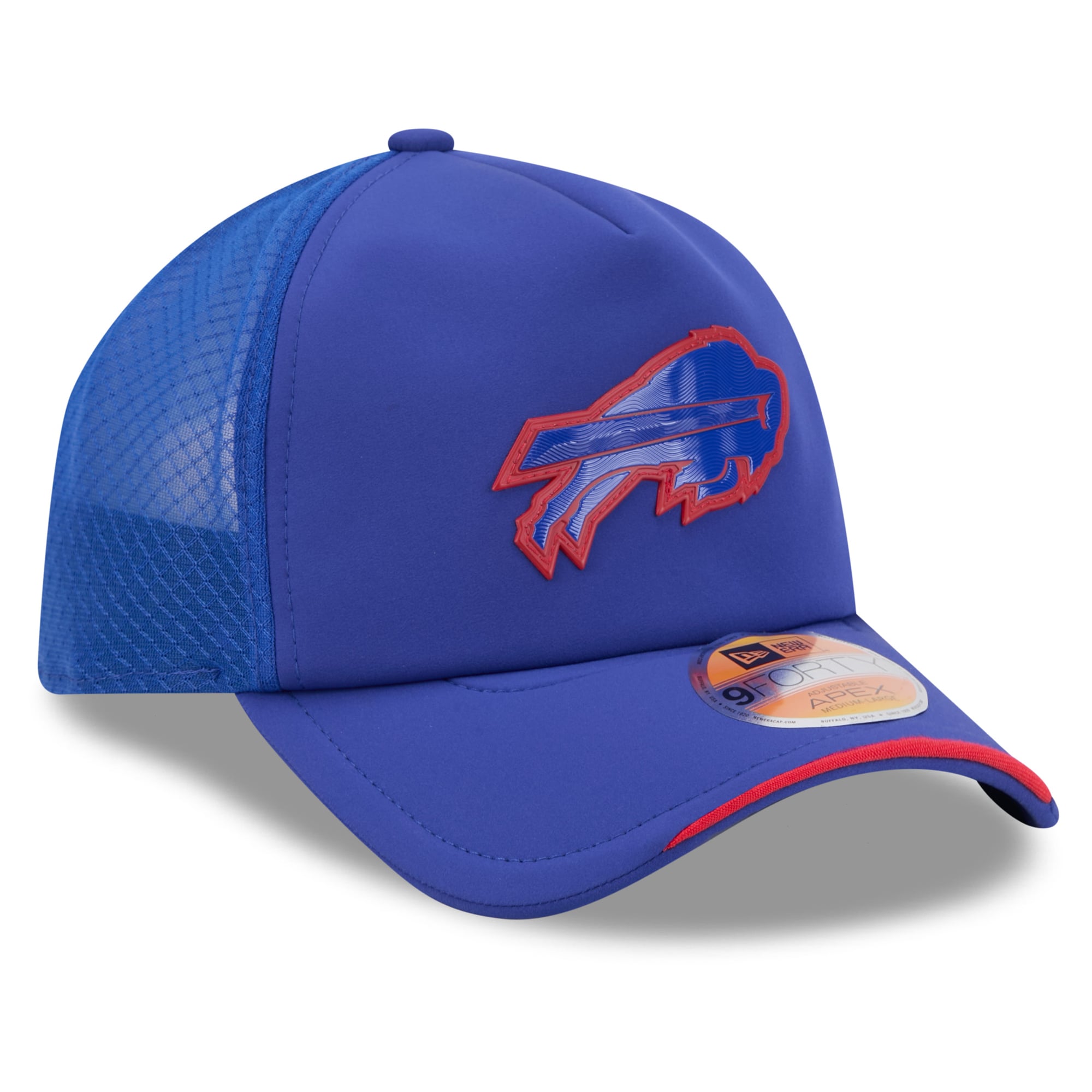 Men's New Era Royal Buffalo Bills 2026 Sideline Apex 9FORTY Adjustable Trucker Hat