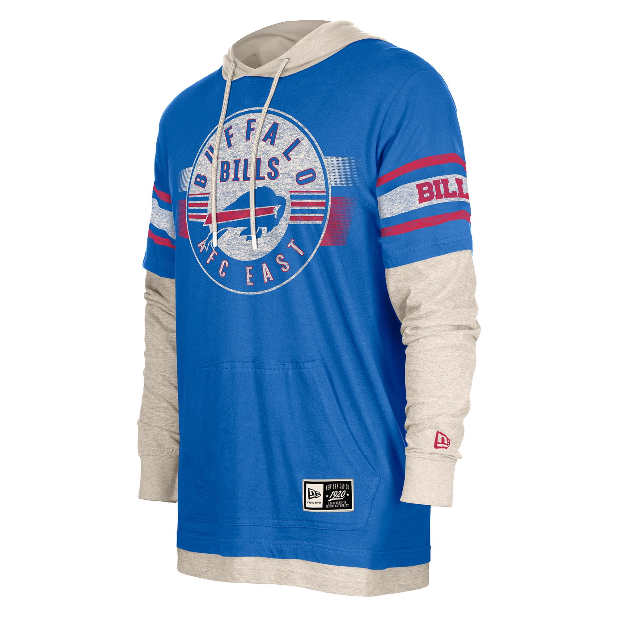 T-shirt à capuche manches longues superposées New Era Royal Buffalo Bills pour homme
