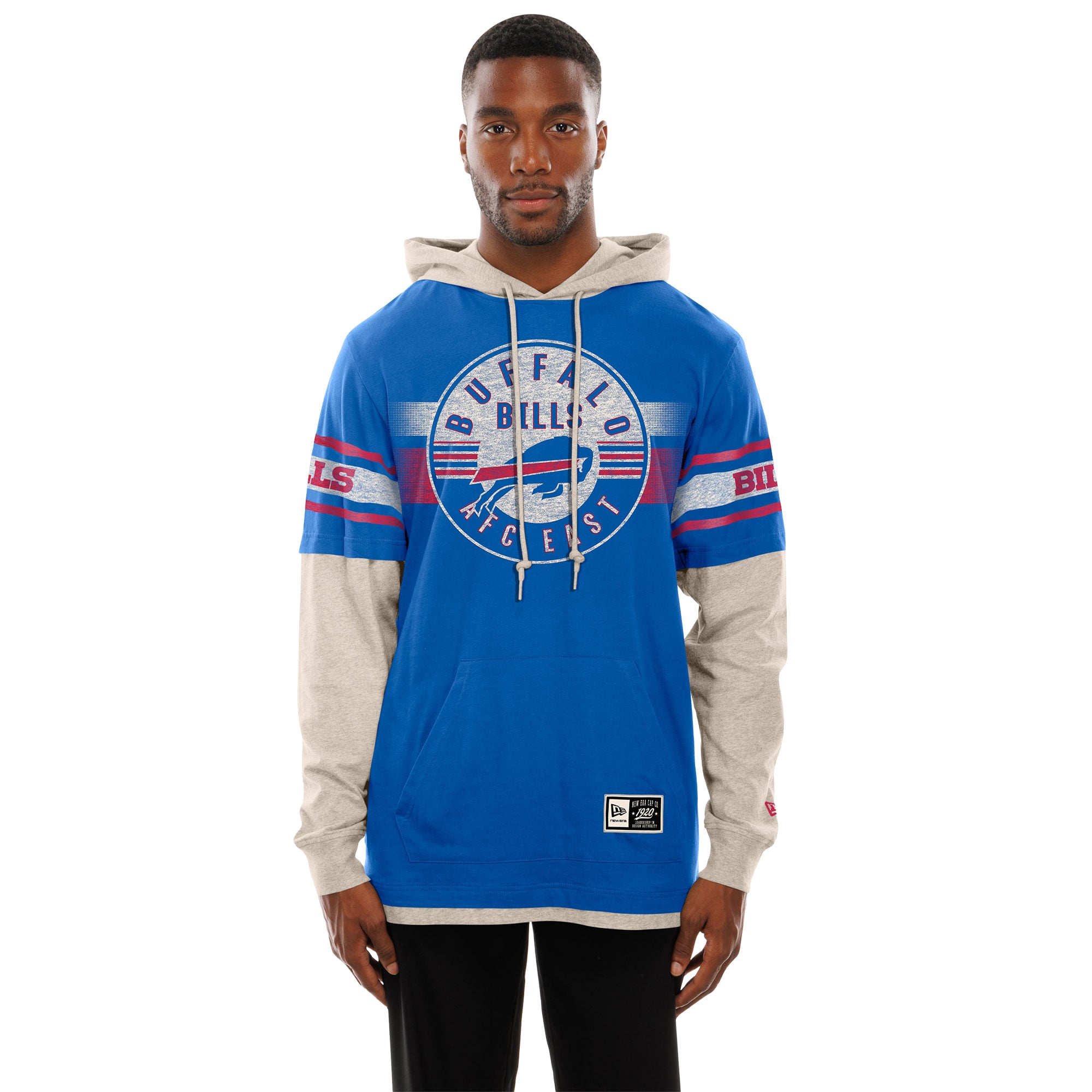 T-shirt à capuche manches longues superposées New Era Royal Buffalo Bills pour homme