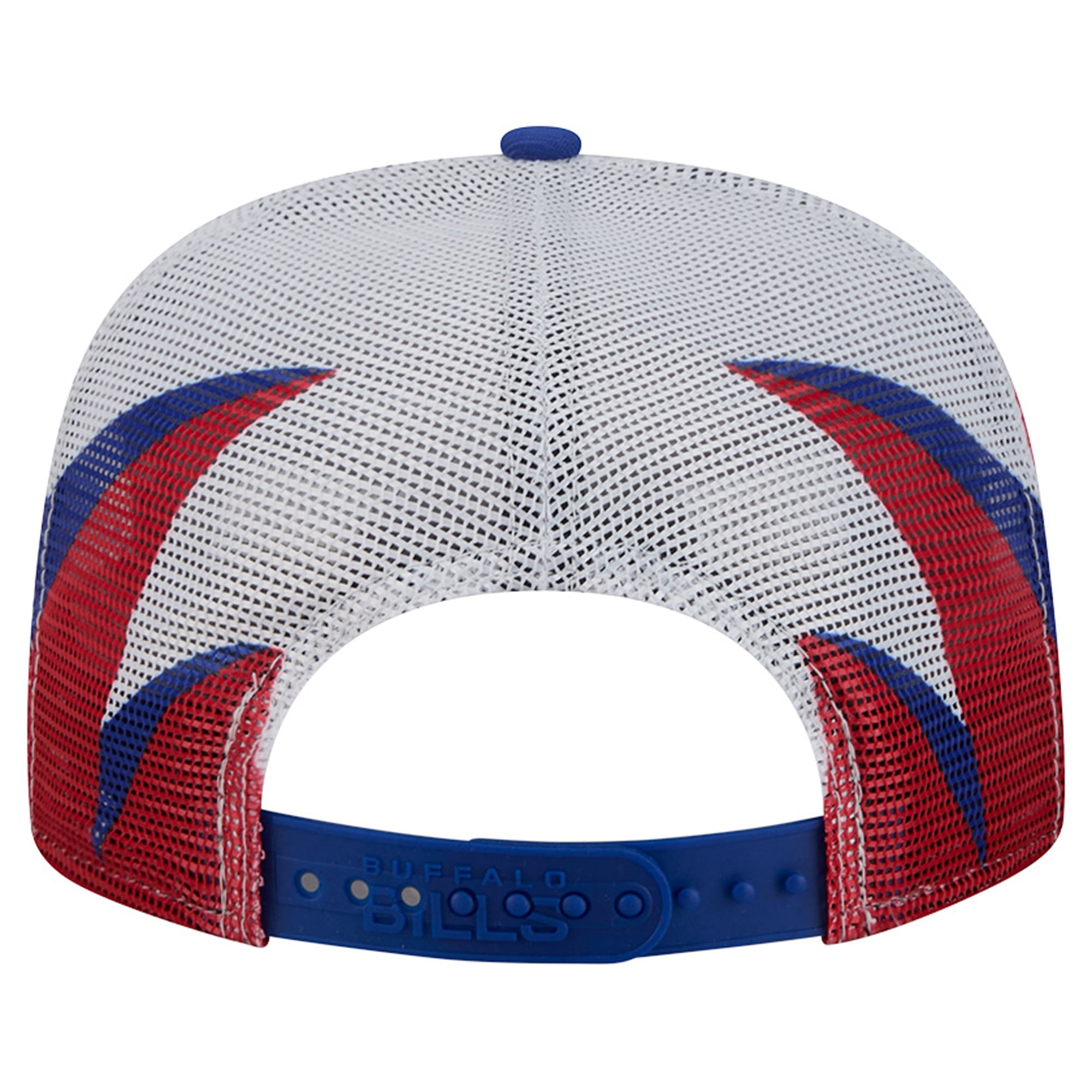 Casquette trucker New Era 9FIFTY Snapback pour homme, coloris bleu royal/rouge Buffalo Bills, maille A-Frame.