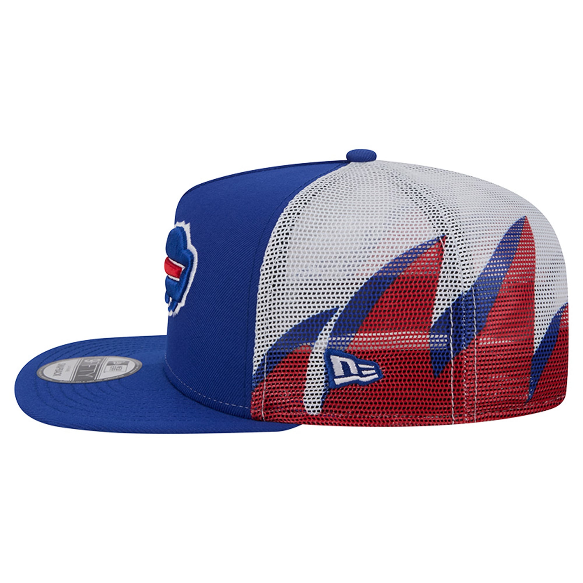 Casquette trucker New Era 9FIFTY Snapback pour homme, coloris bleu royal/rouge Buffalo Bills, maille A-Frame.