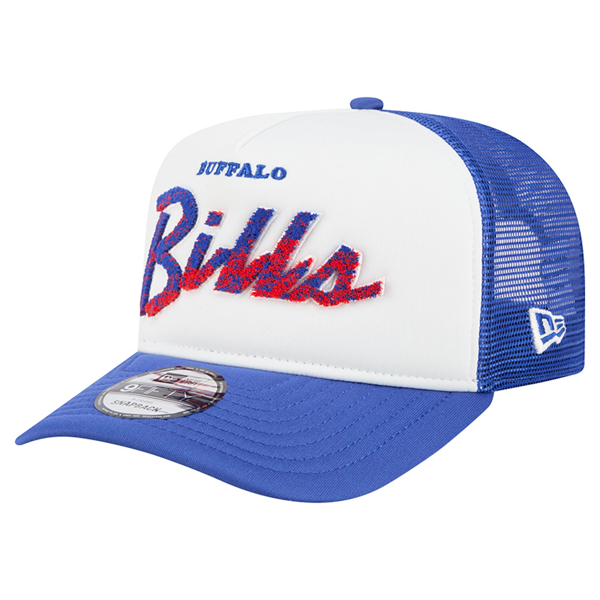 Men's New Era White/Royal Buffalo Bills Foam A-Frame 9FIFTY Snapback Trucker Hat