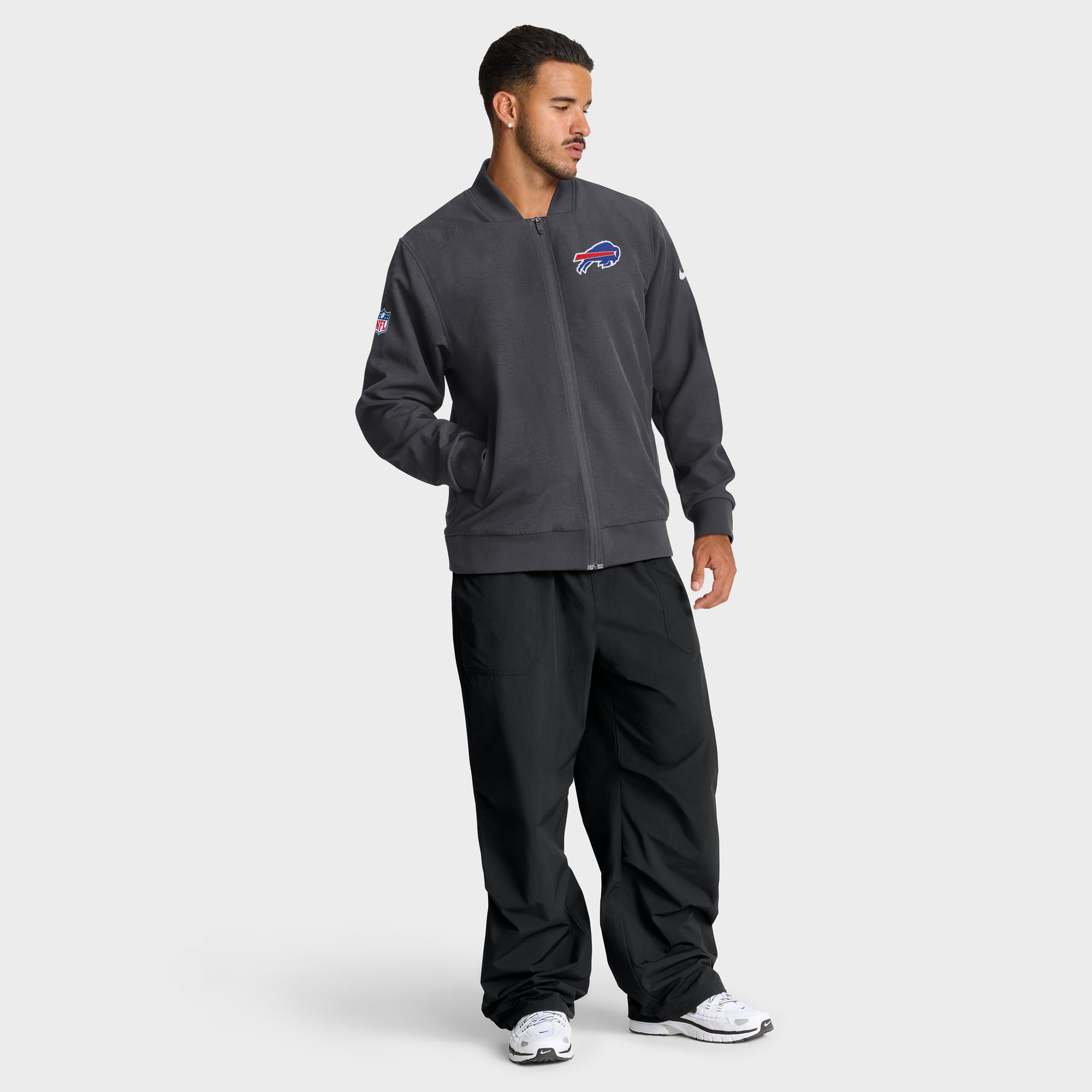 Men's Nike Anthracite Buffalo Bills Sideline Powerful Blocking Full-Zip Dri-FIT Bomber Jacket