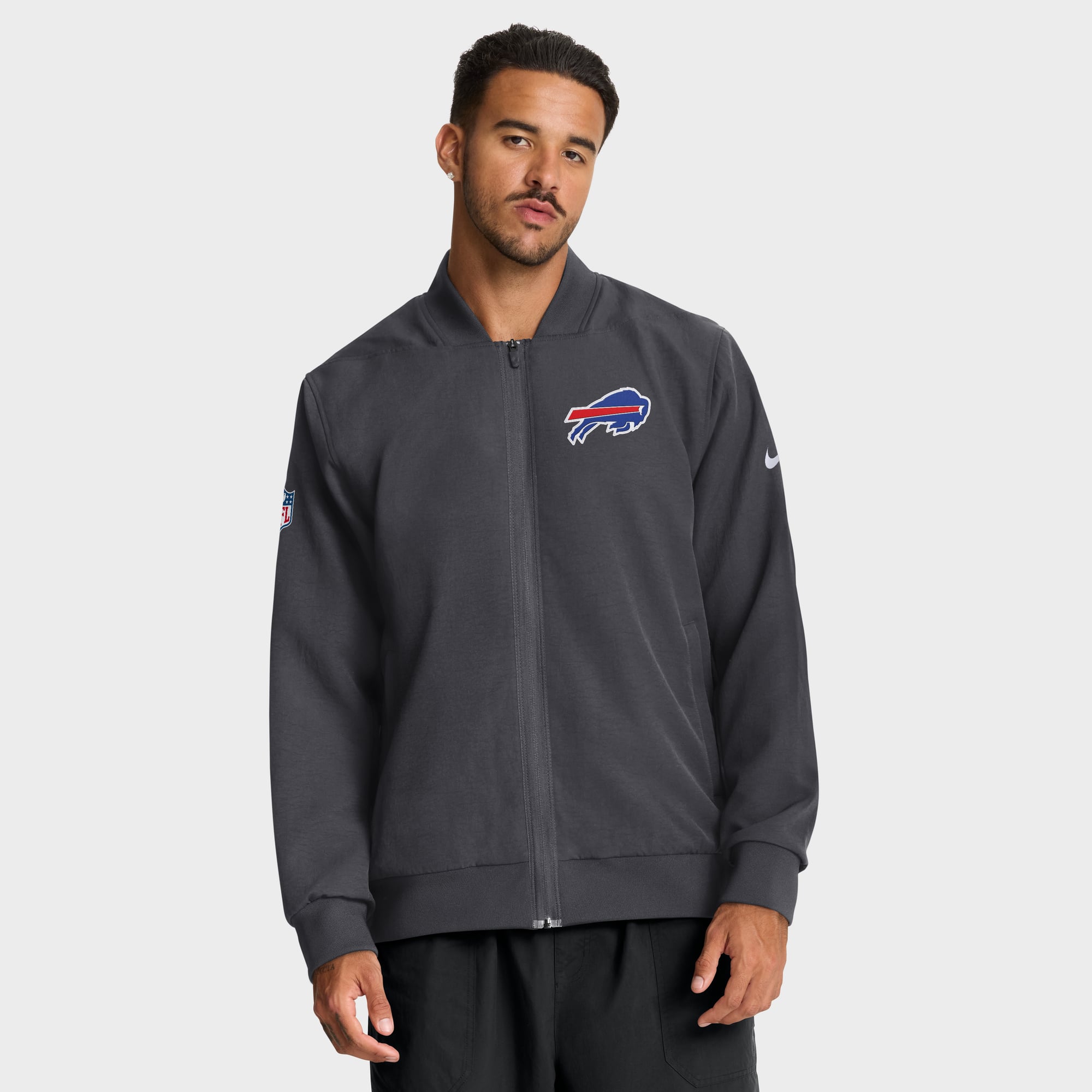 Men's Nike Anthracite Buffalo Bills Sideline Powerful Blocking Full-Zip Dri-FIT Bomber Jacket