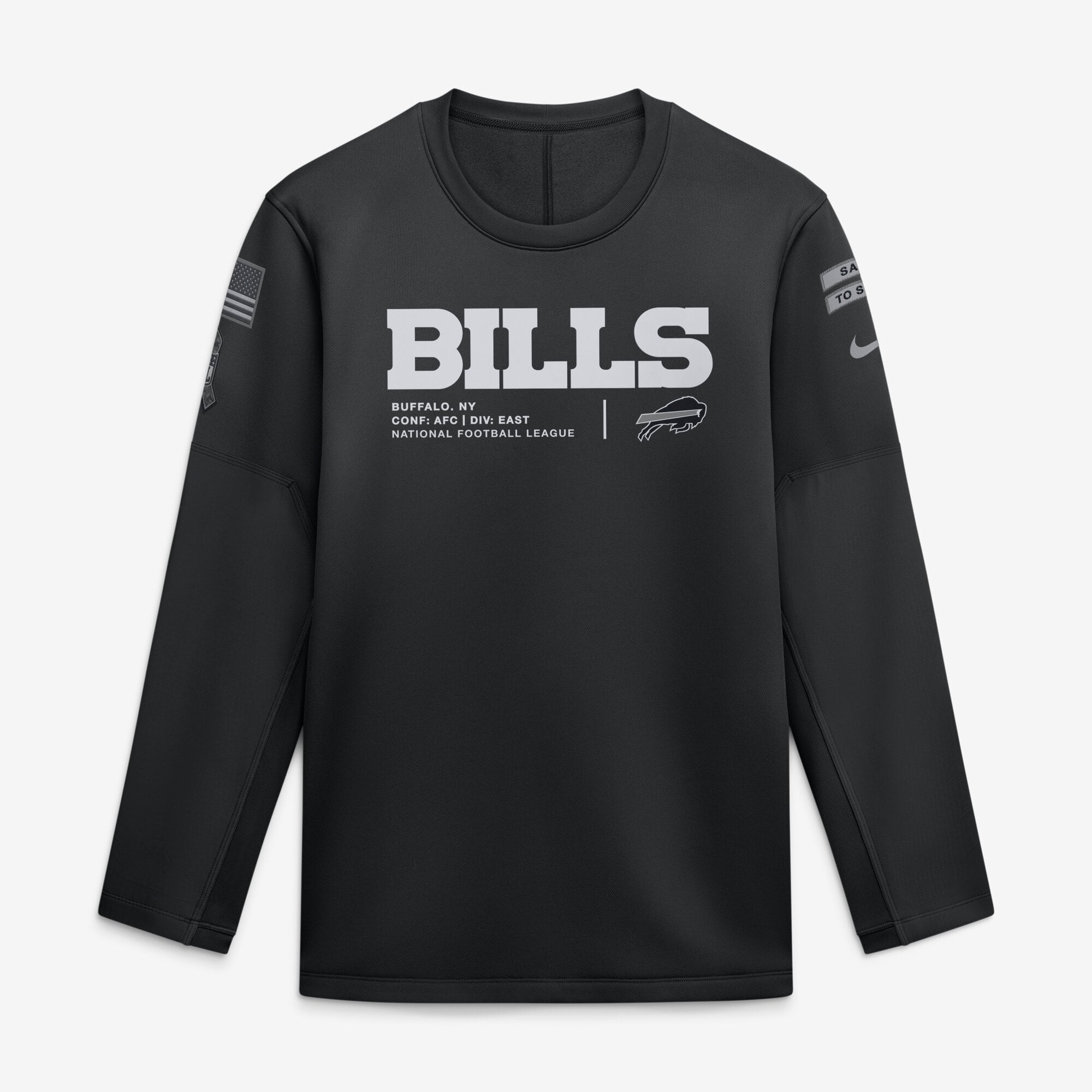 Sweat-shirt Nike Buffalo Bills 2026 Salute to Service Sideline Coaches à col rond Therma-FIT pour homme, noir