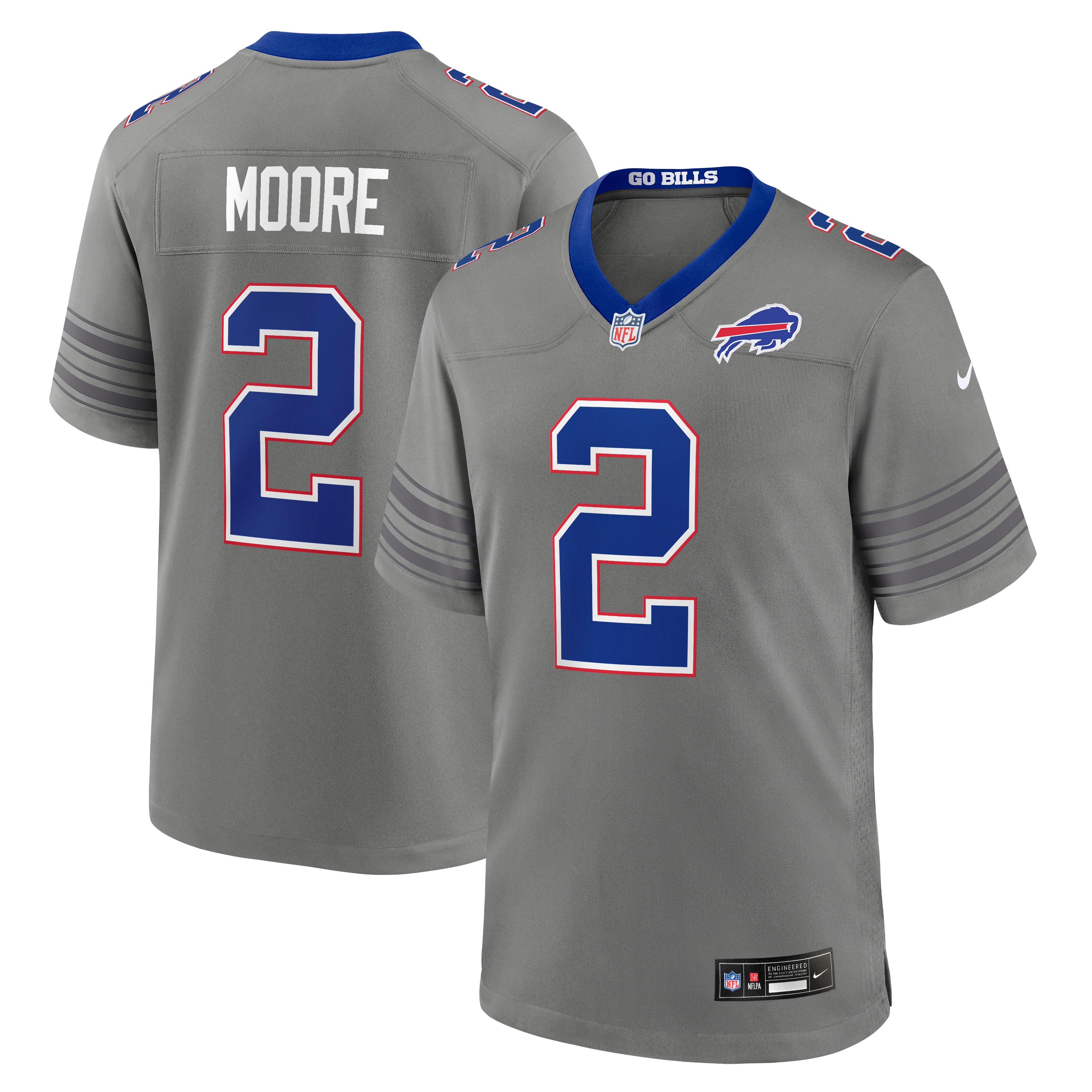Men's Nike D.J. Moore Gray Buffalo Bills Game Player Jersey
