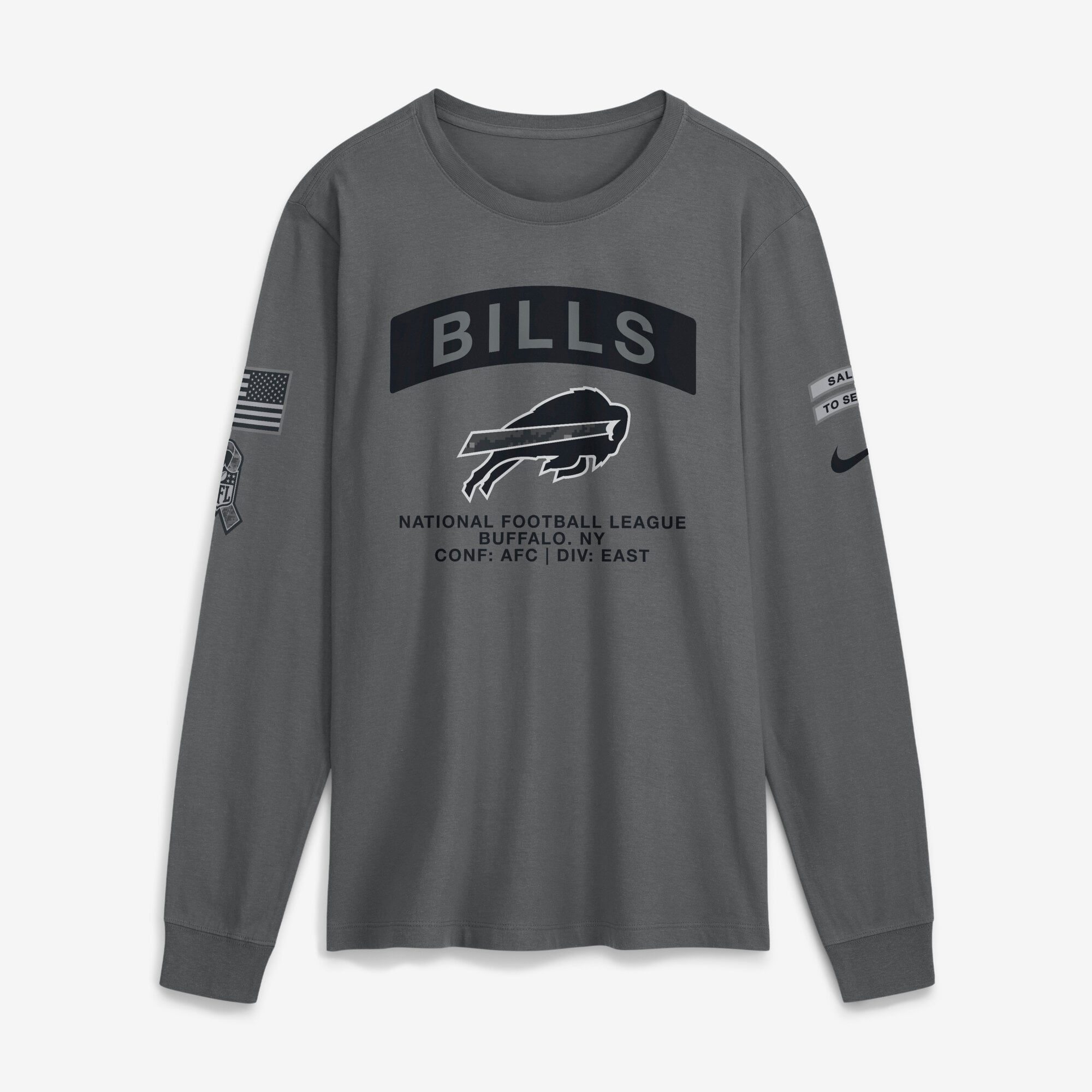 T-shirt à manches longues Nike Buffalo Bills gris 2026 Salute to Service pour homme