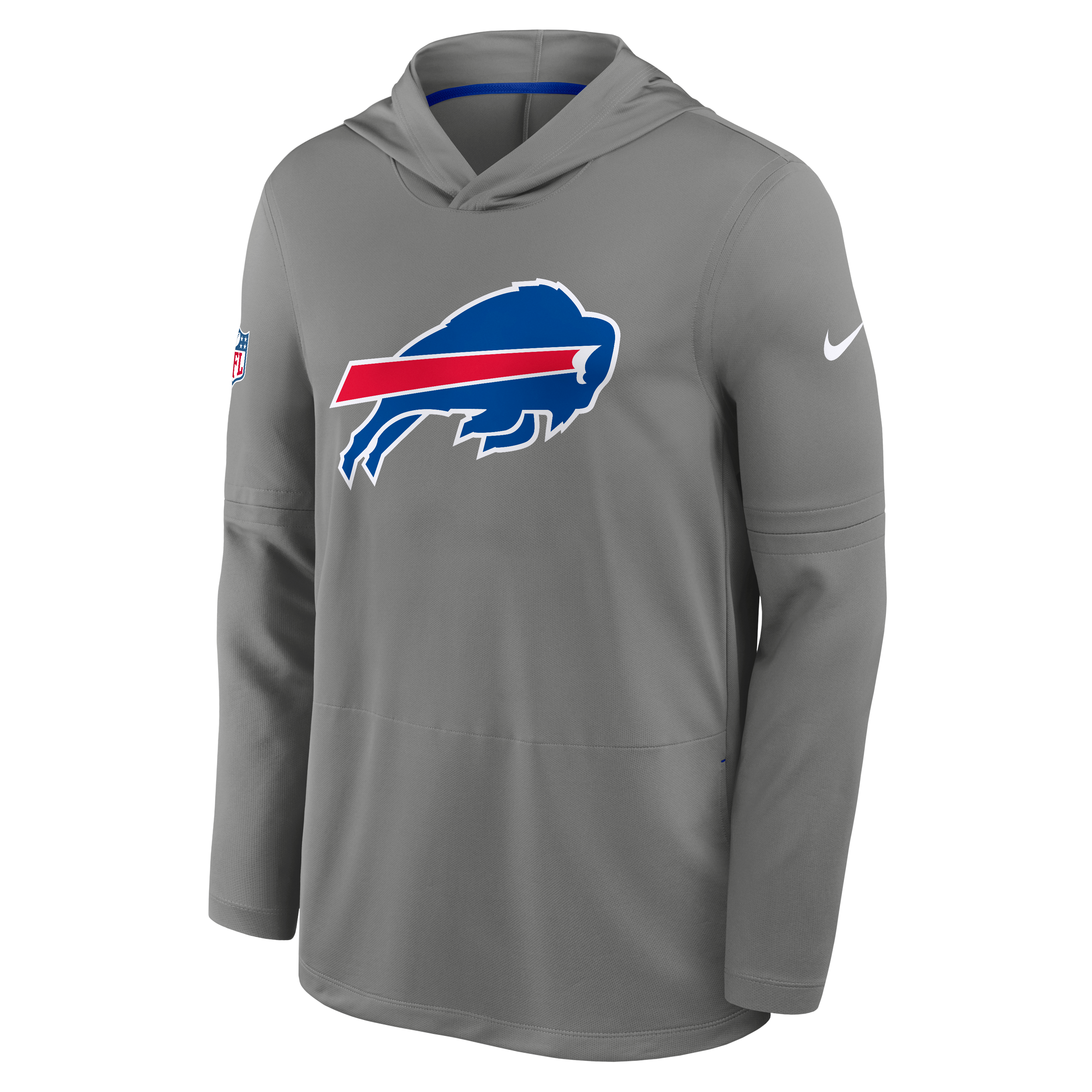 Men's Nike Gray Buffalo Bills Tall Sideline Place Kicker Alternate Lightweight Hooded Long Sleeve Dri-FIT Top
