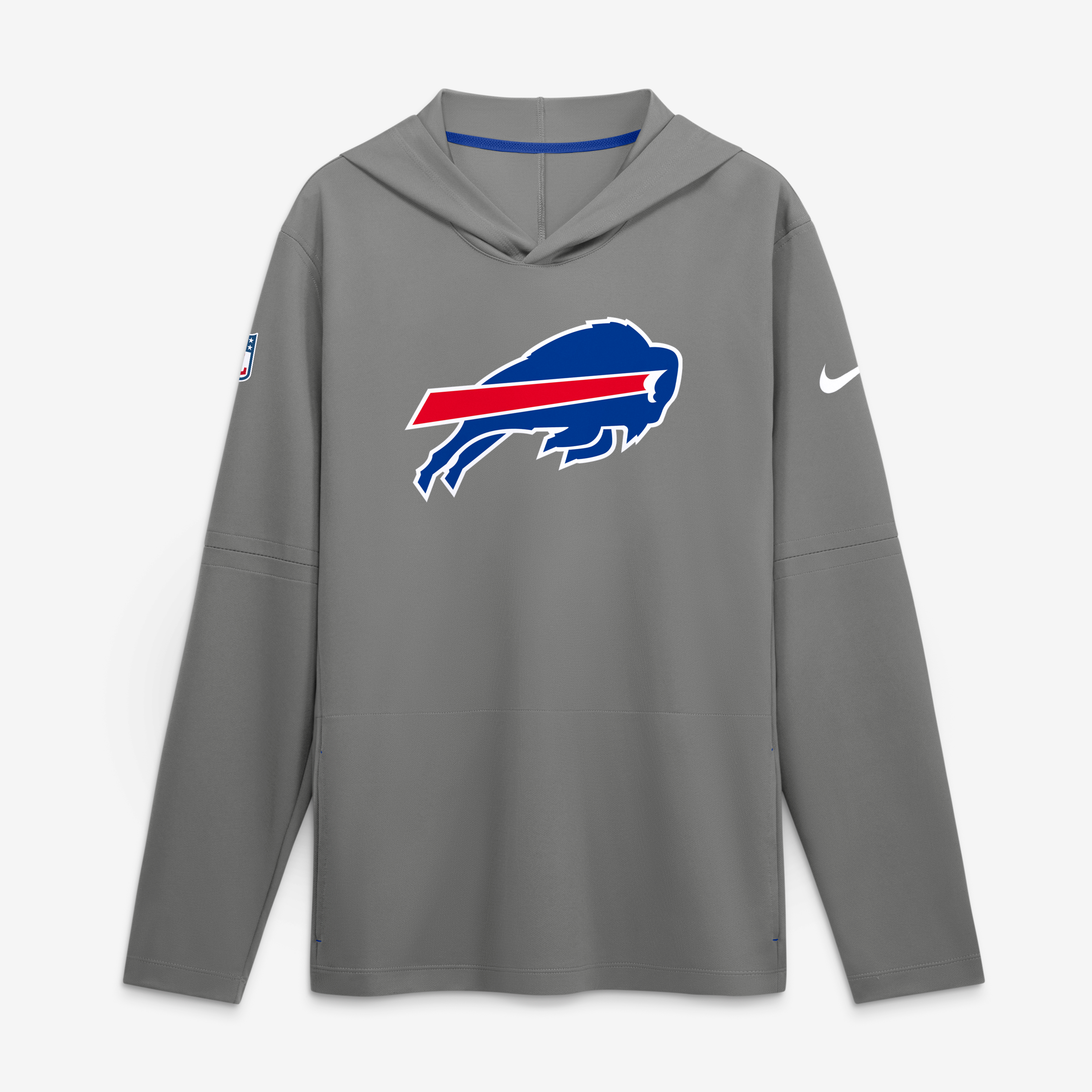 Men's Nike Gray Buffalo Bills Tall Sideline Place Kicker Alternate Lightweight Hooded Long Sleeve Dri-FIT Top
