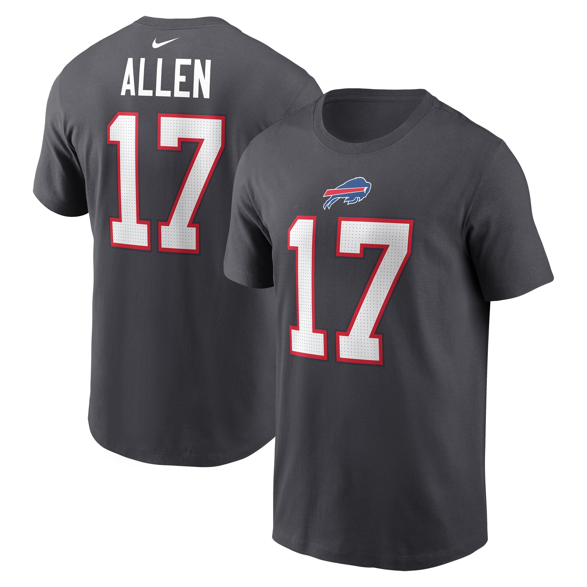 T-shirt Nike Josh Allen anthracite Buffalo Bills pour homme, avec nom et numéro