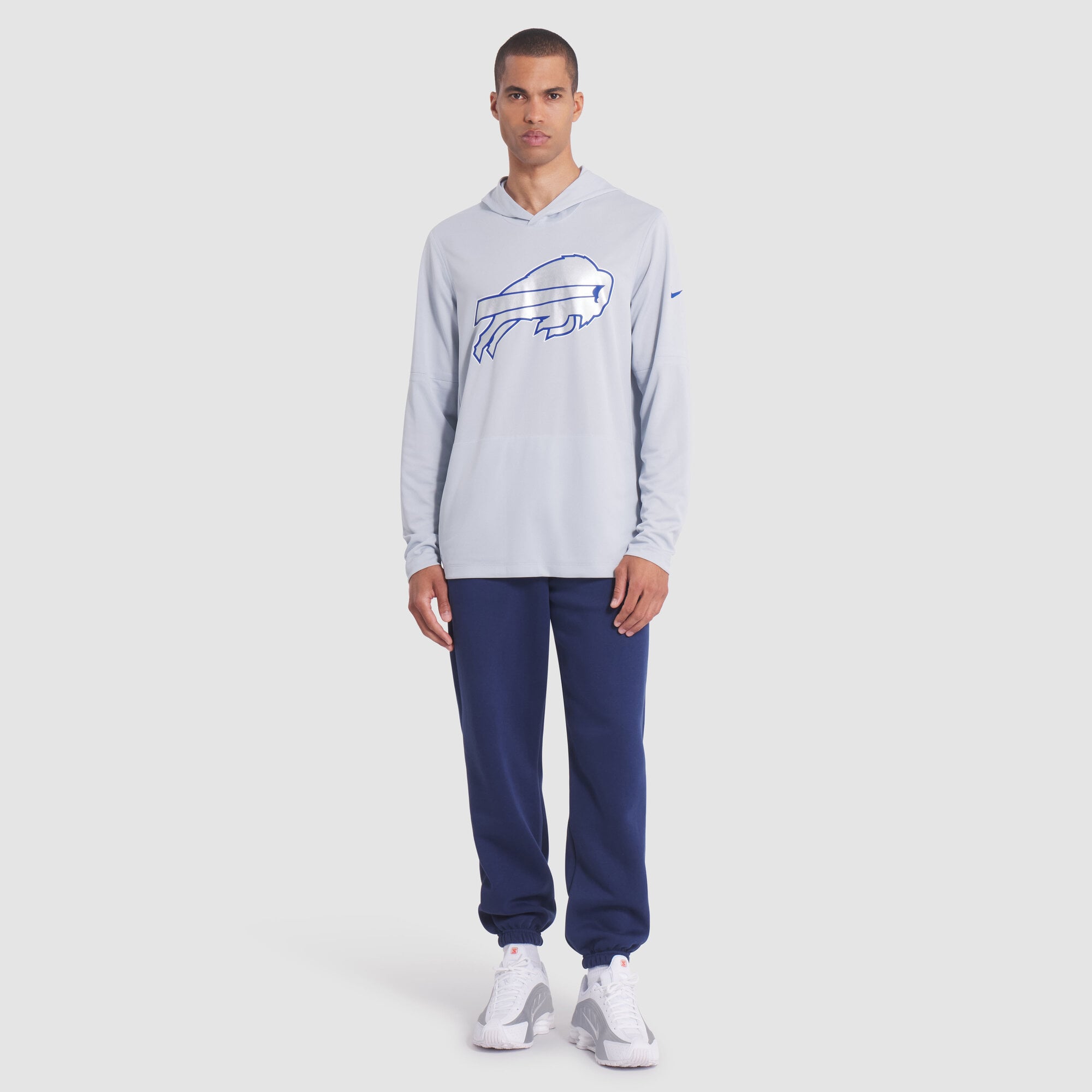 Men's Nike Silver Buffalo Bills Rivalries Collection Sideline Dri-FIT Long Sleeve Hoodie T-Shirt