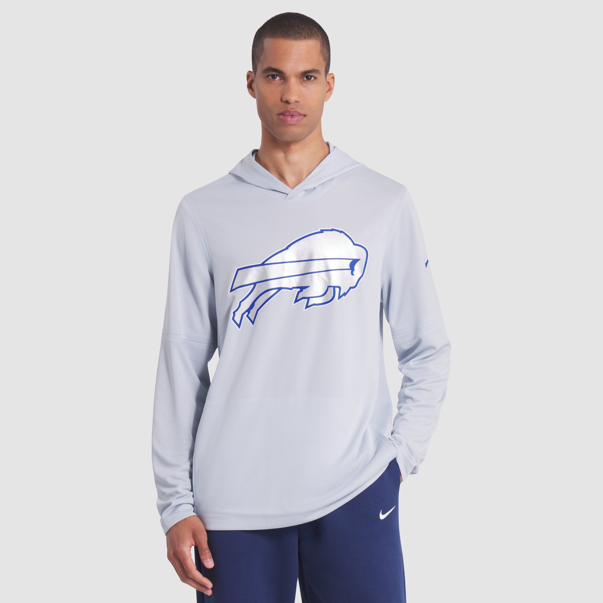 Men's Nike Silver Buffalo Bills Rivalries Collection Sideline Dri-FIT Long Sleeve Hoodie T-Shirt