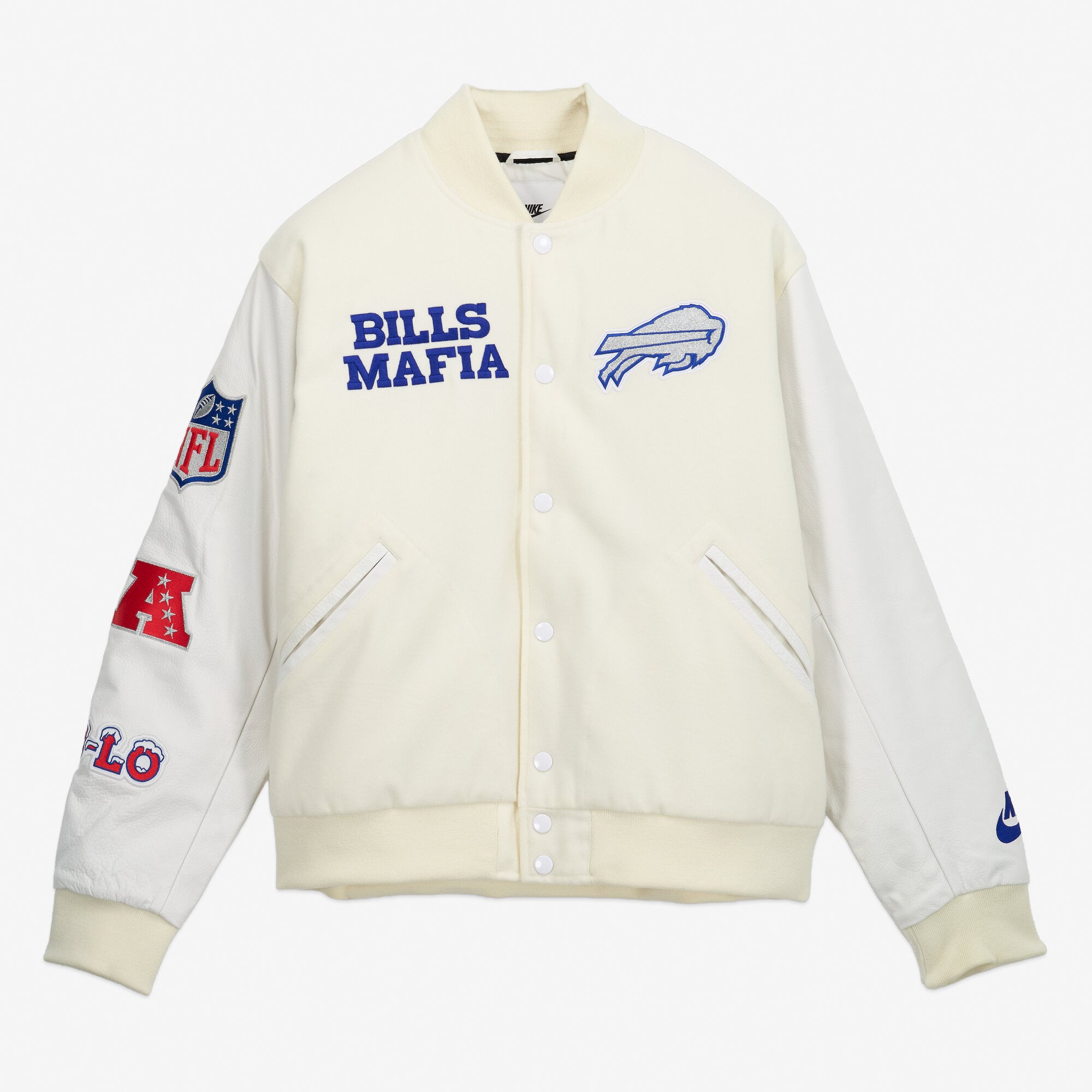 Men's Nike  White Buffalo Bills Rivalries Collection Full-Snap Varsity Jacket